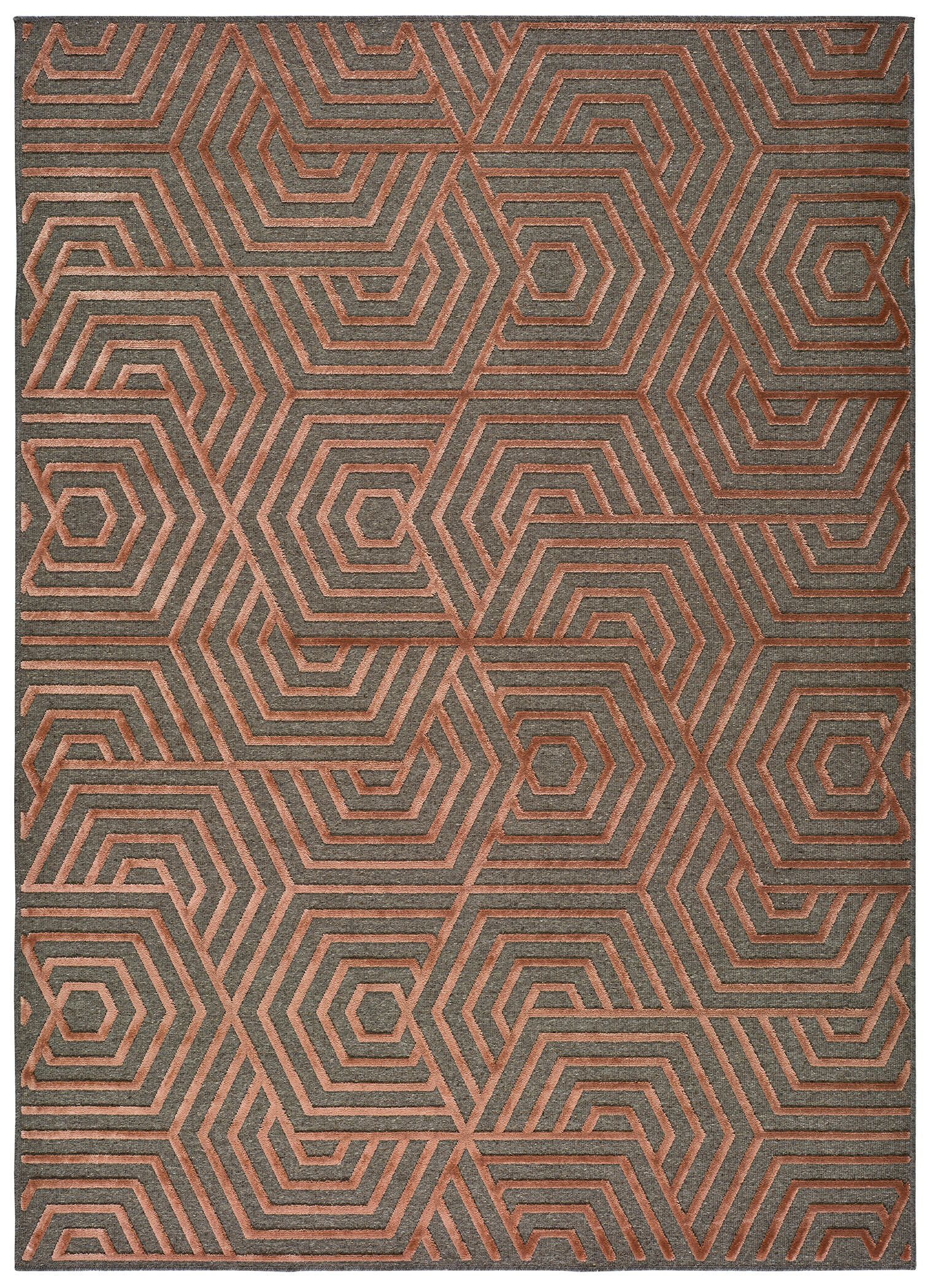 Alfombra lana graz geometrico naranja / cobre 67x105cm
