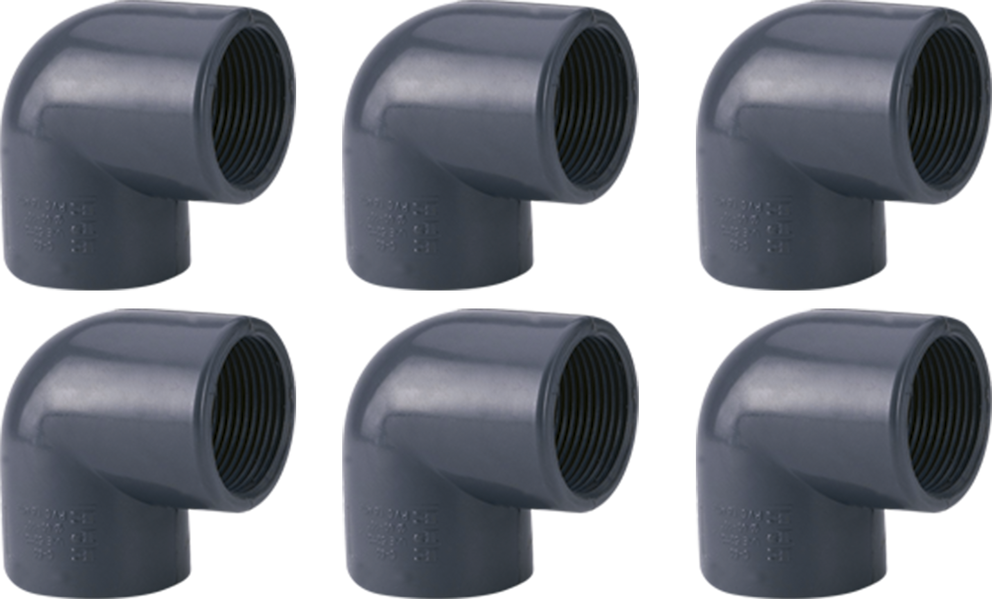 Lote 6 codos liso pvc presión ø 40 mm 1/4" h