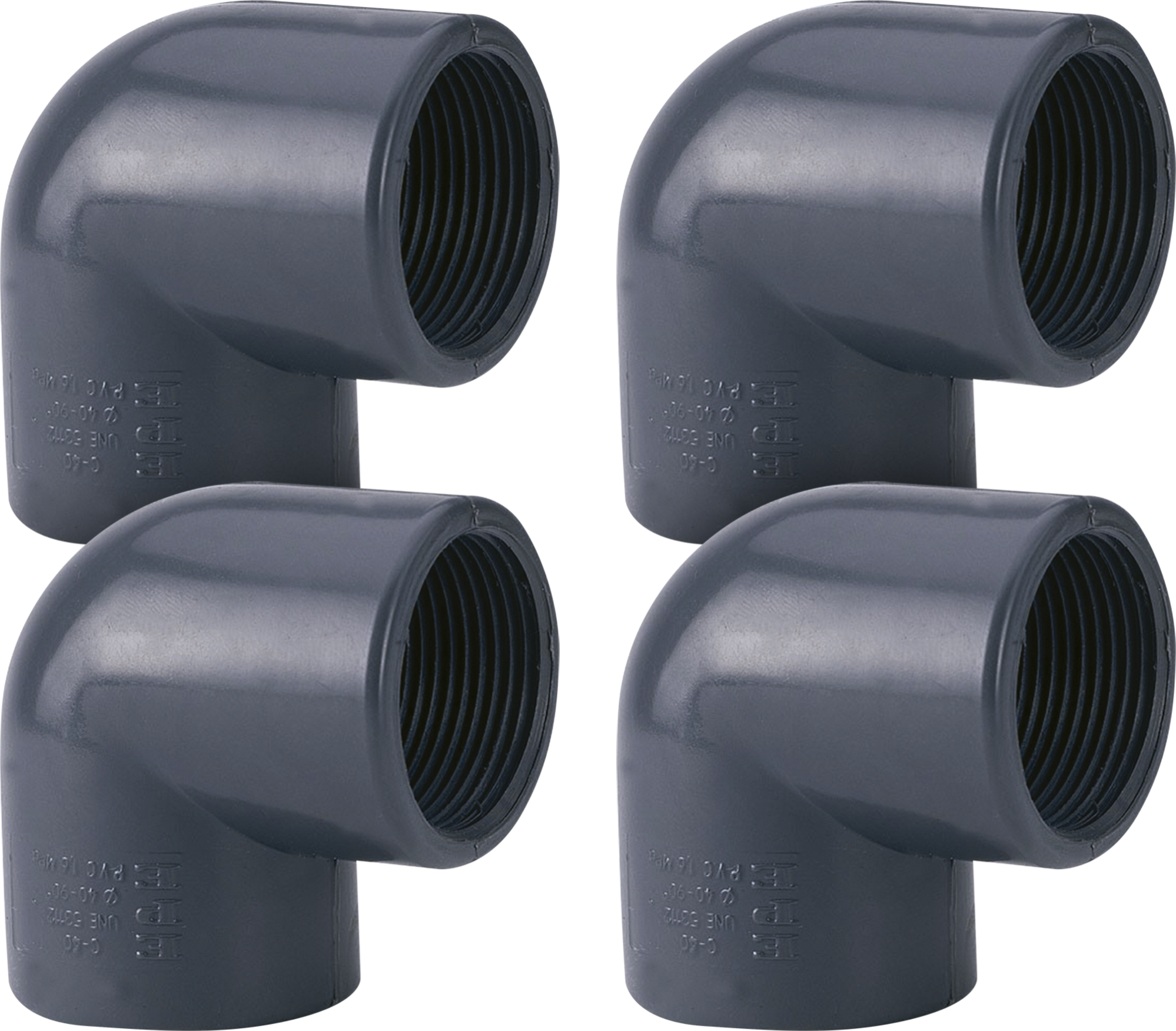 "Lote 4 codos pvc presión ø 50 mm 1/2"" rosca h"