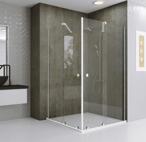 Mampara de ducha plegable de esquina de pvc reducible reversible h 185 cm  mod. Aster con apertura Central 70x70 cm