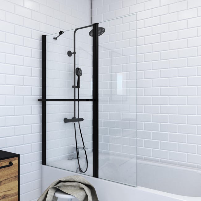 codicioso Residencia taburete Mampara de bañera 1 hoja Ibiza transparente perfil negro 104x130 cm | Leroy  Merlin