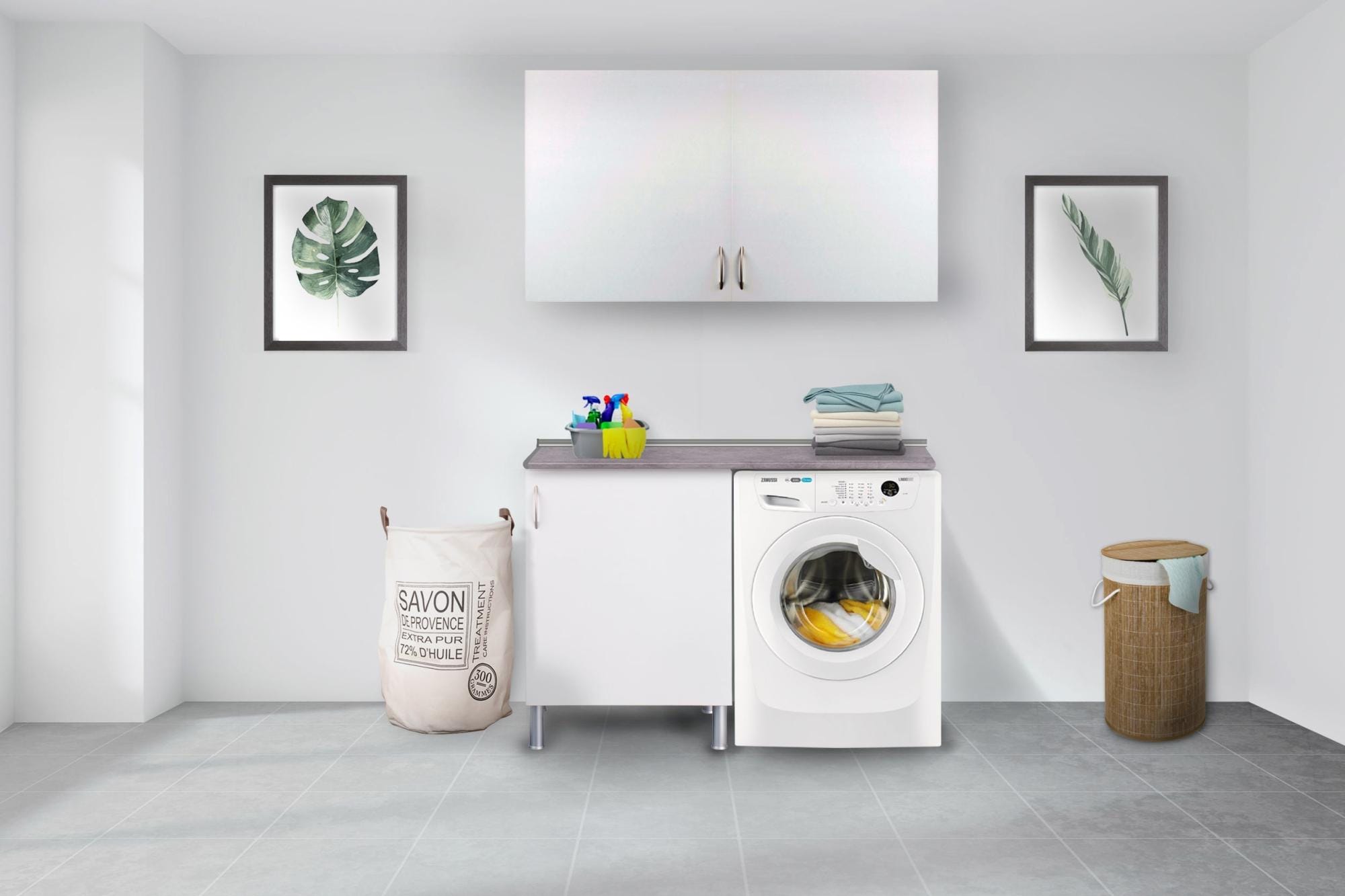 Mueble para lavadora BASIC de 70 x 60 cm blanco con módulo alto +