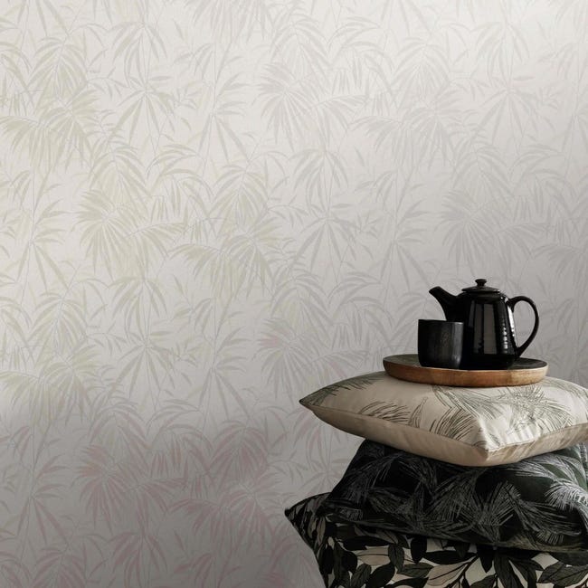 A rayas Jabón oriental Papel pintado aspecto texturizado naturaleza Hojas 8212 beige | Leroy Merlin