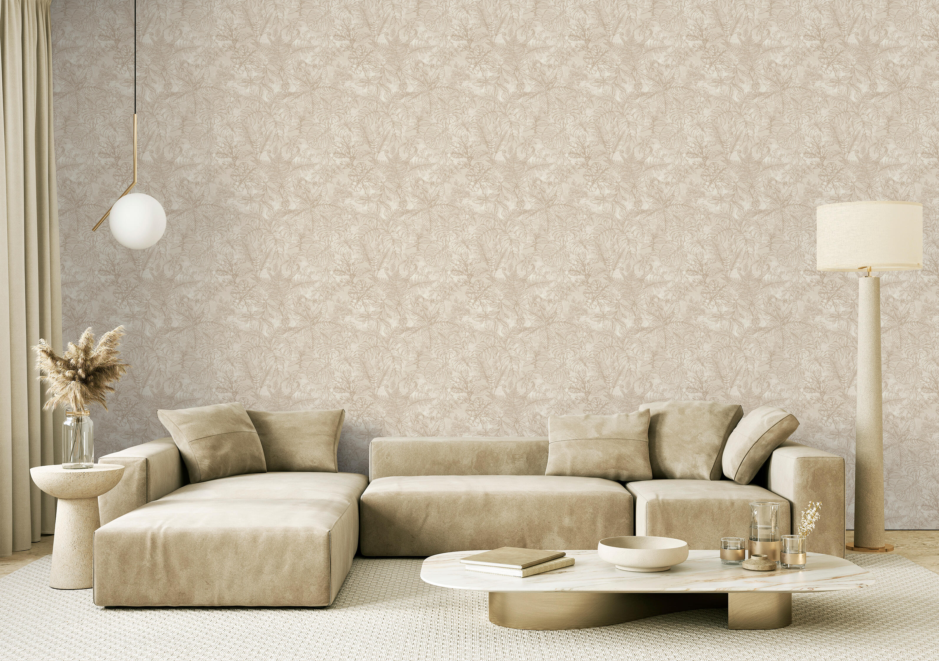 Papel pintado vinilo eco vegetal suave beige