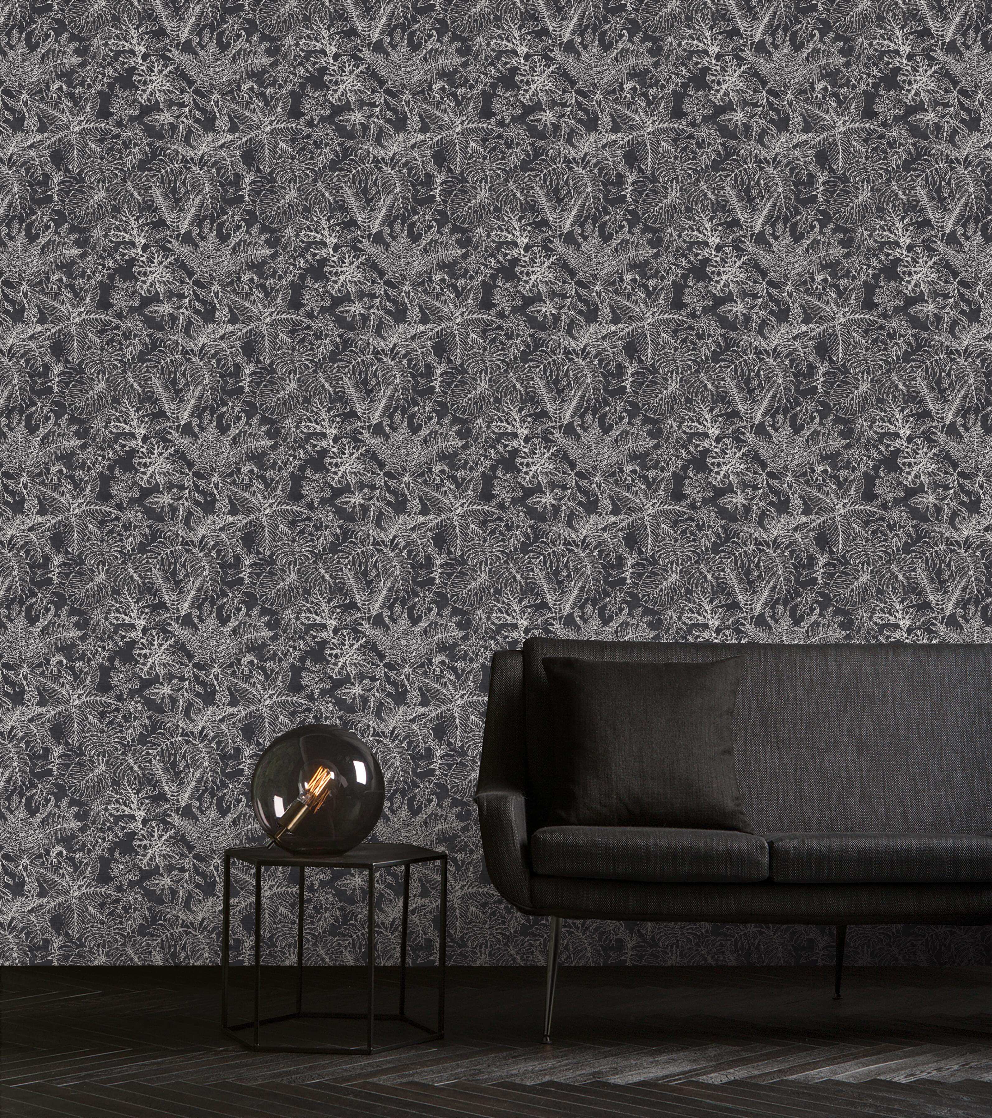 Papel pintado vinilo eco vegetal suave negro
