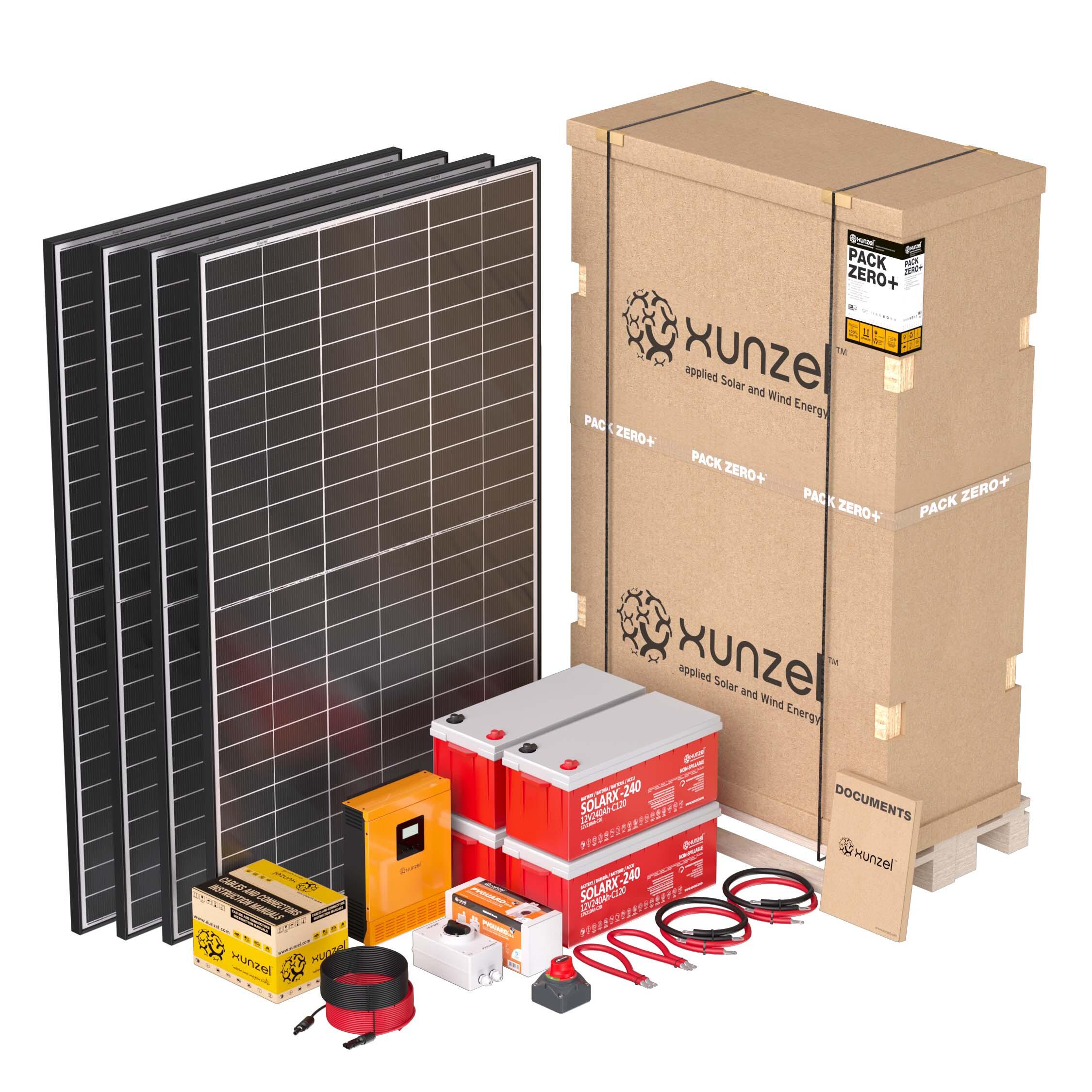Kit solar pack zero+xunzel39001ixs hasta 8,5kwh/d, batería 11,5kwh, inversor 3kw