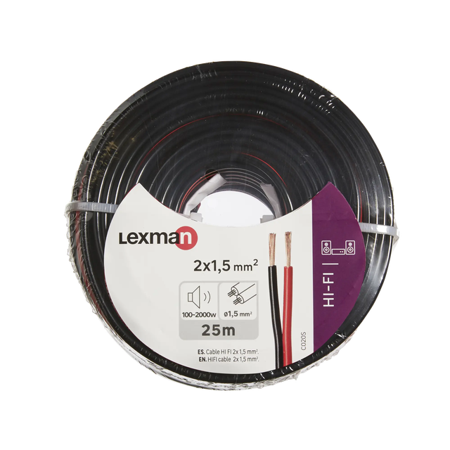 Cable de audio BeMatik para altavoces rojo y negro de 2x1,50 mm² Bobina de  20m, Conector Audio, Los mejores precios