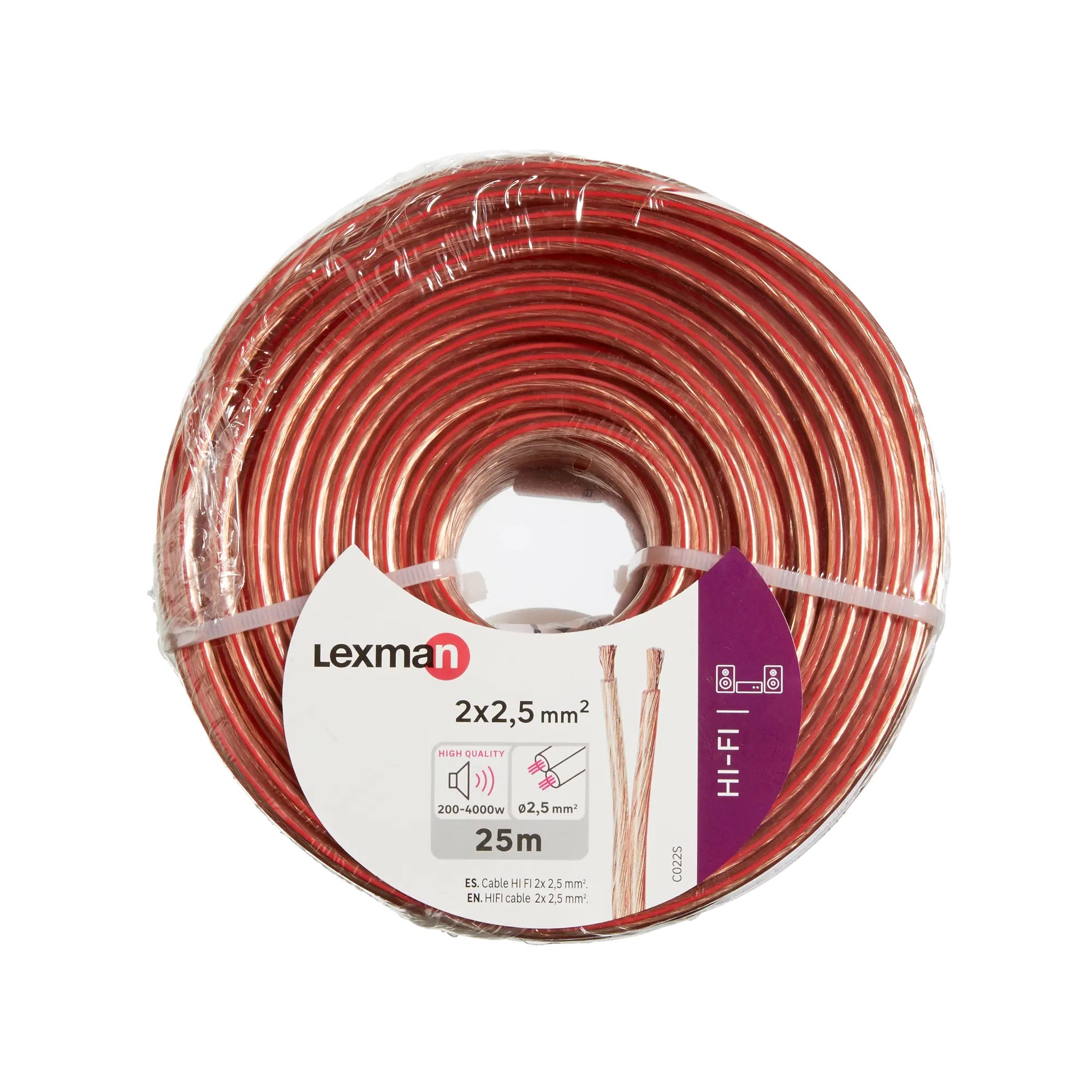 Câble enceinte hifi 2x2.5mm², 10m, transparent, LEXMAN