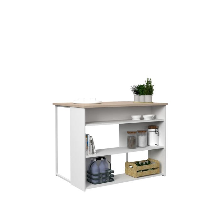 Mesa Isla de cocina HUB blaco/roble con estantes x 116 x 79.7 cm | Leroy Merlin
