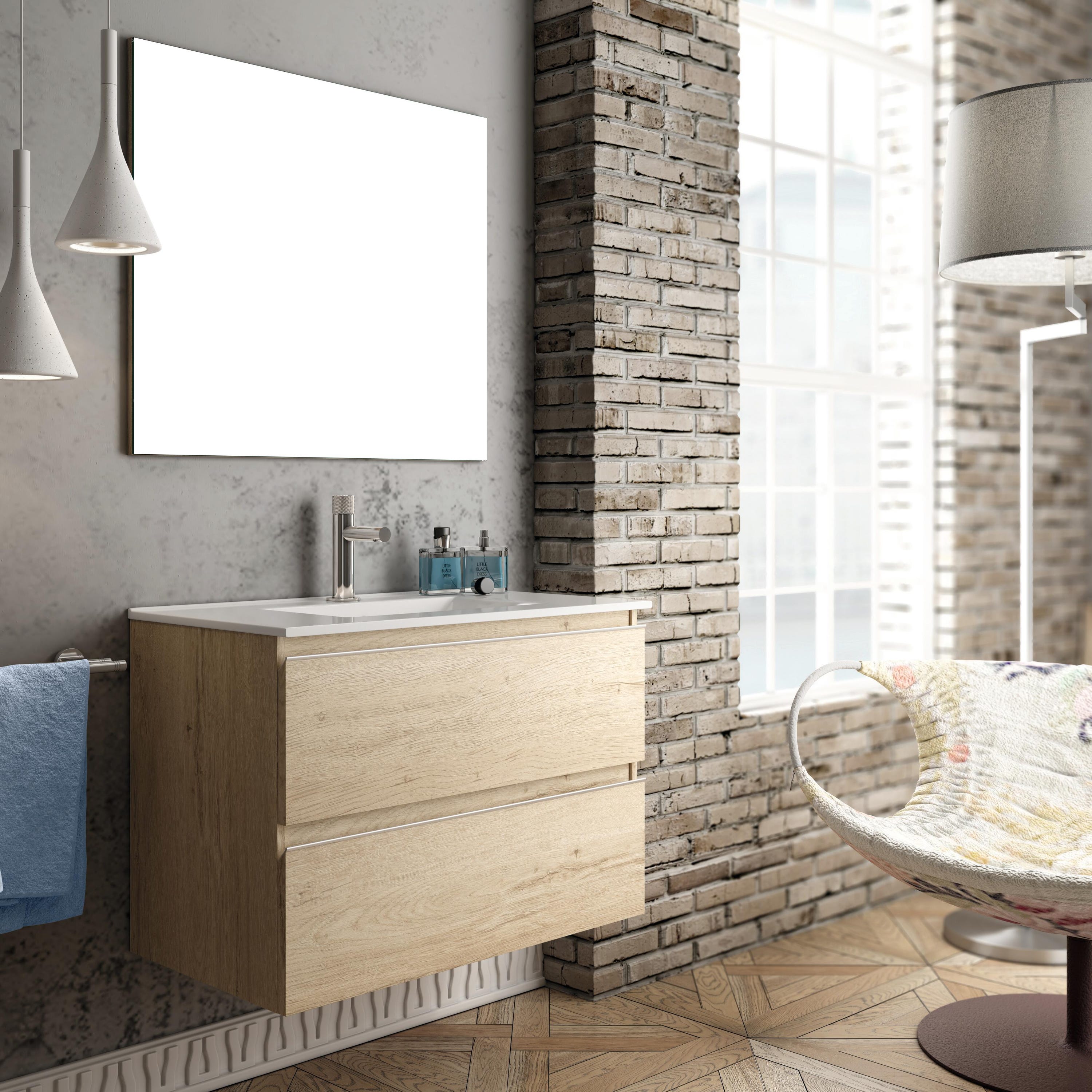 Mueble de baño con lavabo Inglet roble 80x45 cm