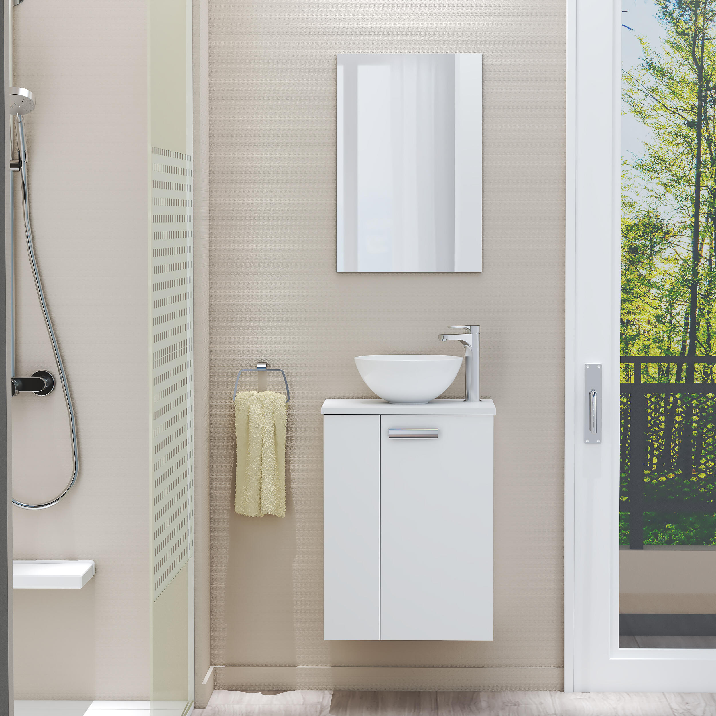 Mueble de baño con lavabo y espejo door blanco mate 45x35 cm