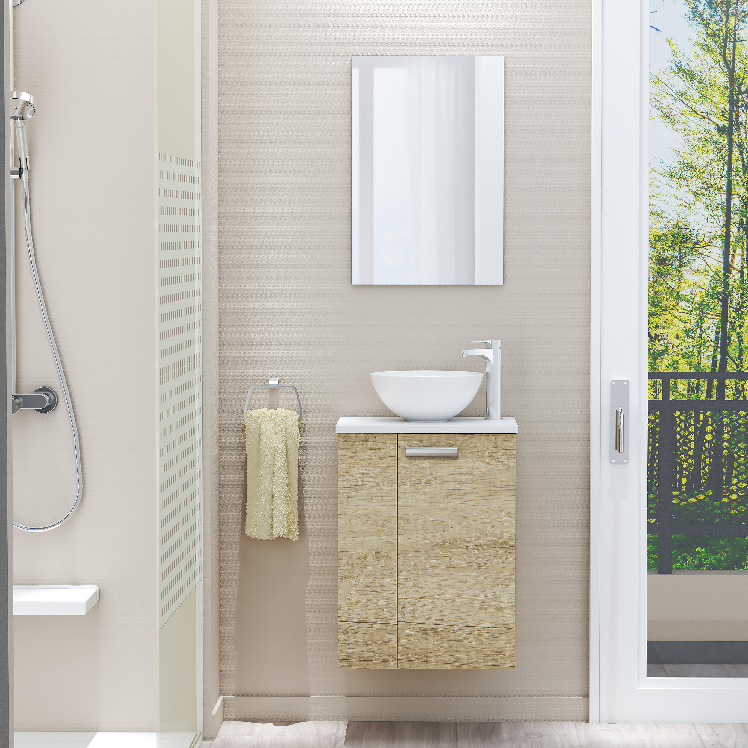 Mueble de baño con lavabo y espejo door roble claro 45x35 cm