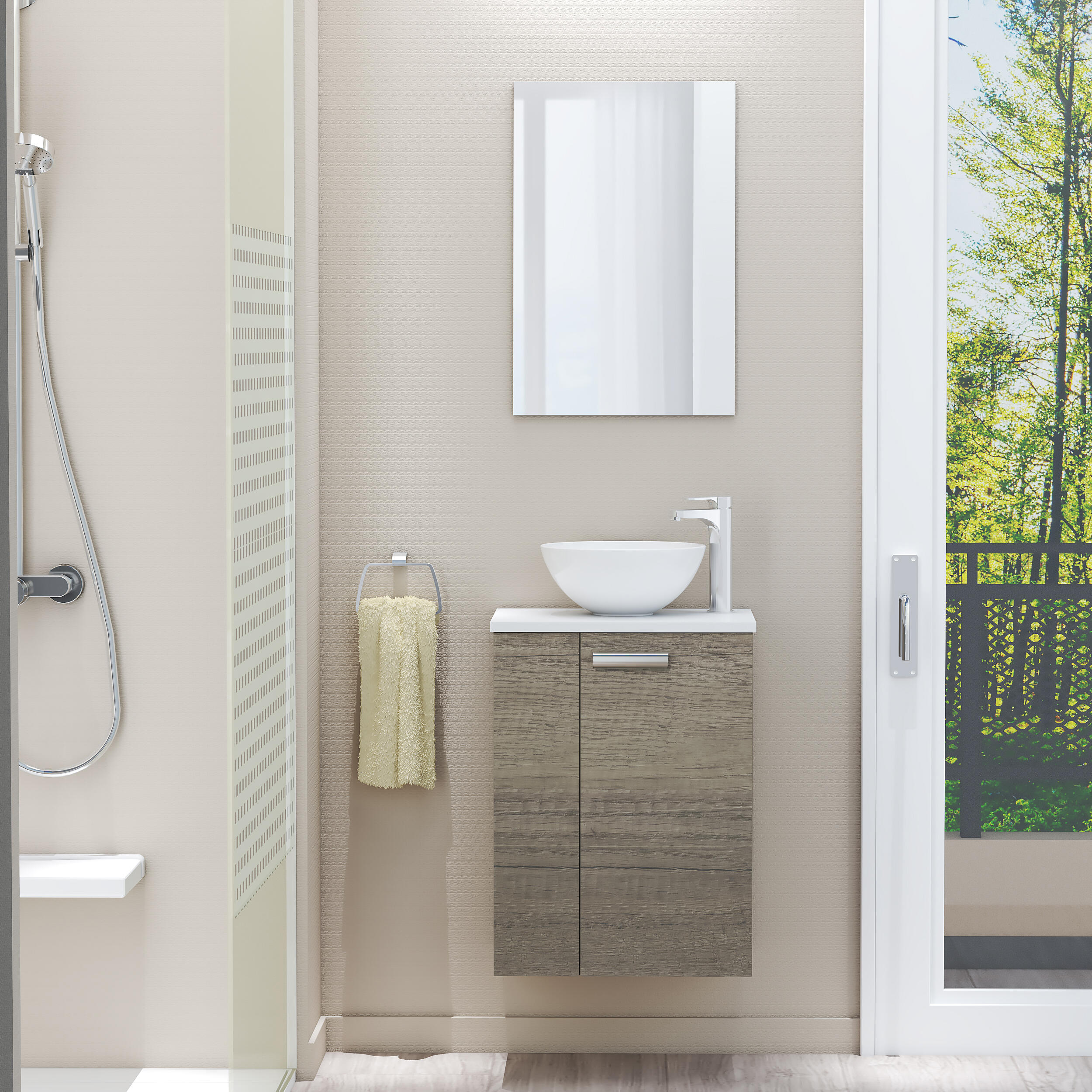 Mueble de baño con lavabo y espejo door roble oscuro 45x35 cm