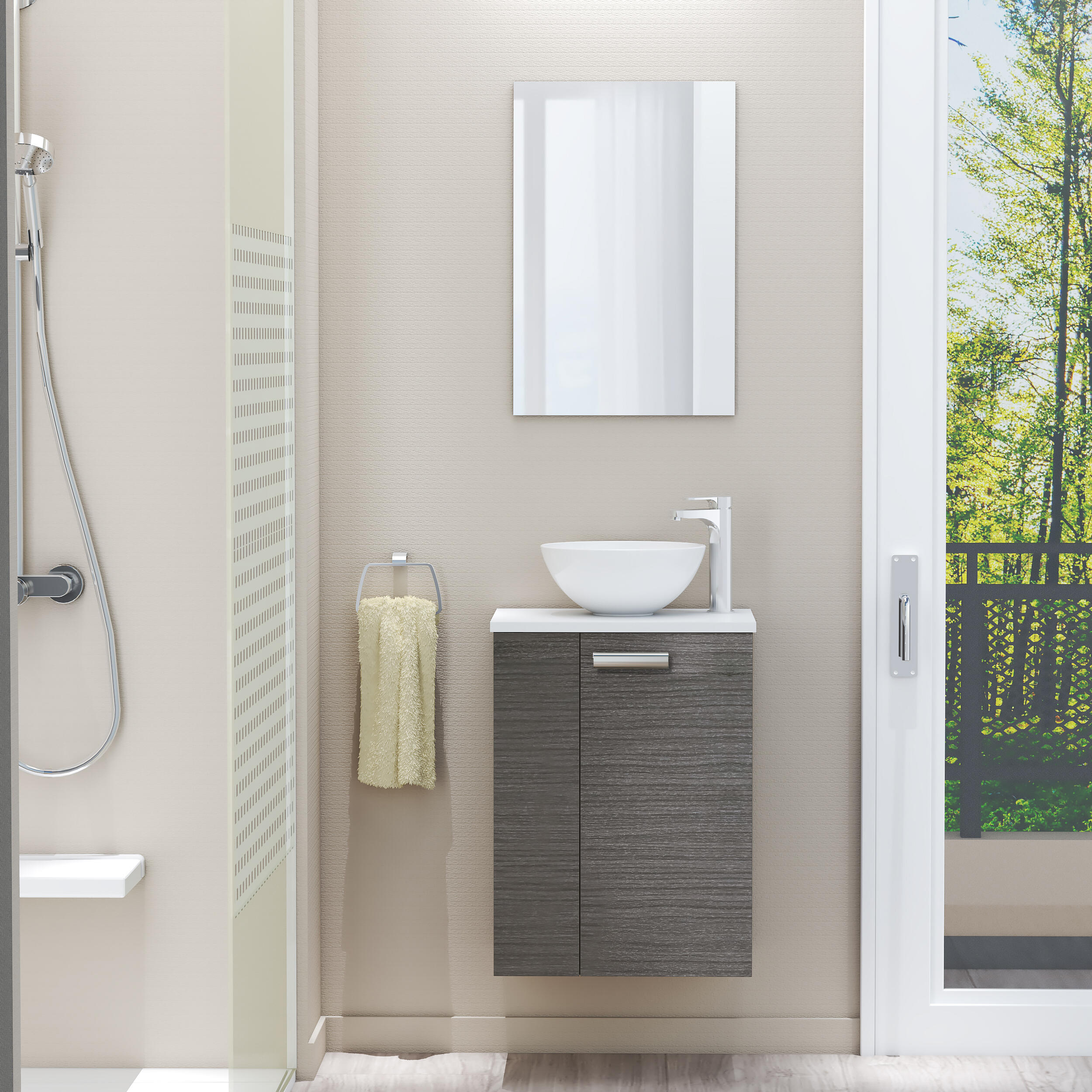 Mueble de baño con lavabo y espejo door roble ceniza 45x35 cm