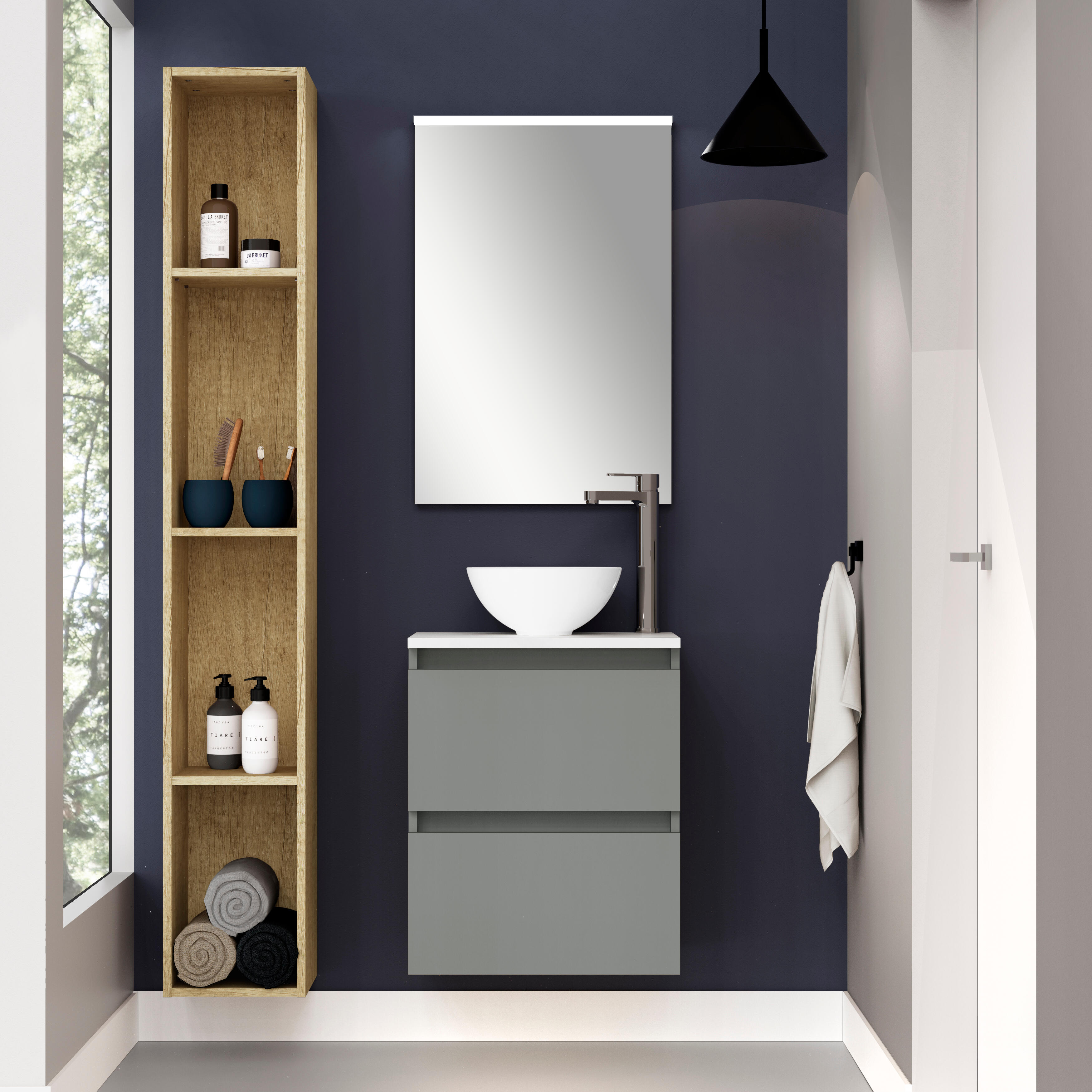 Mueble de baño con lavabo doble espacio gris claro 50x30 cm
