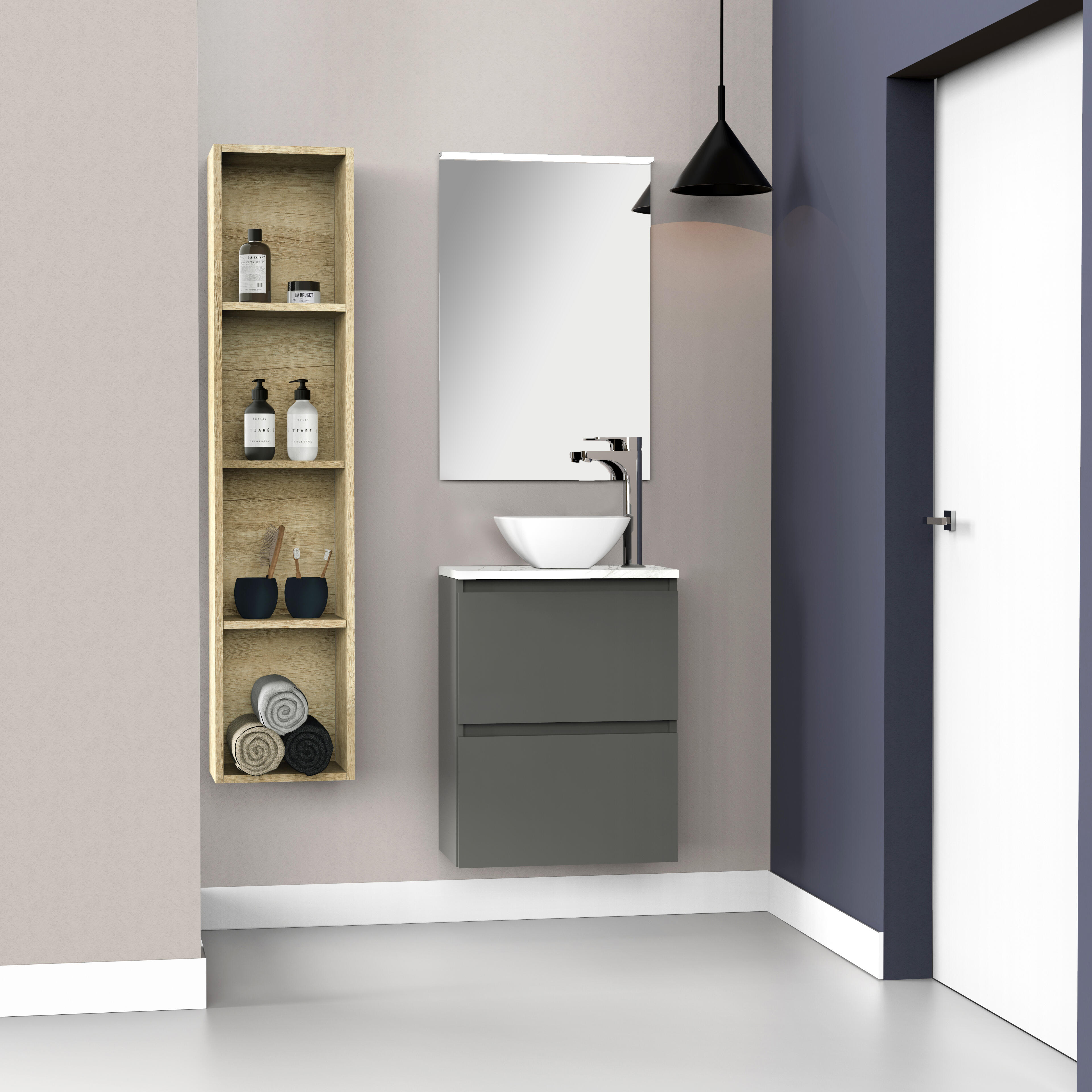 Mueble de baño con lavabo doble espacio gris oscuro 50x30 cm
