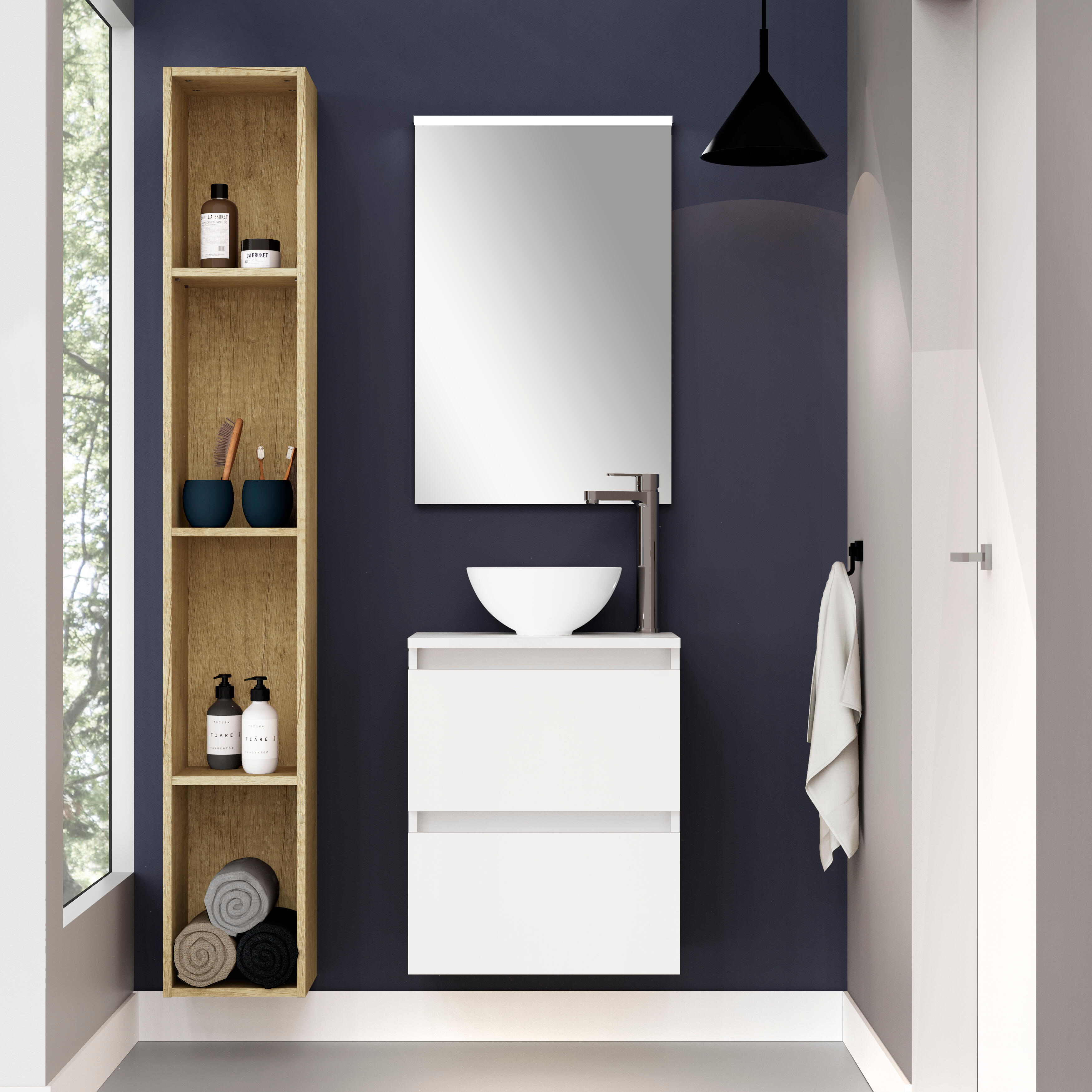 Pack de mueble de baño con lavabo y espejo doble espacio blanco mate 50x30 cm