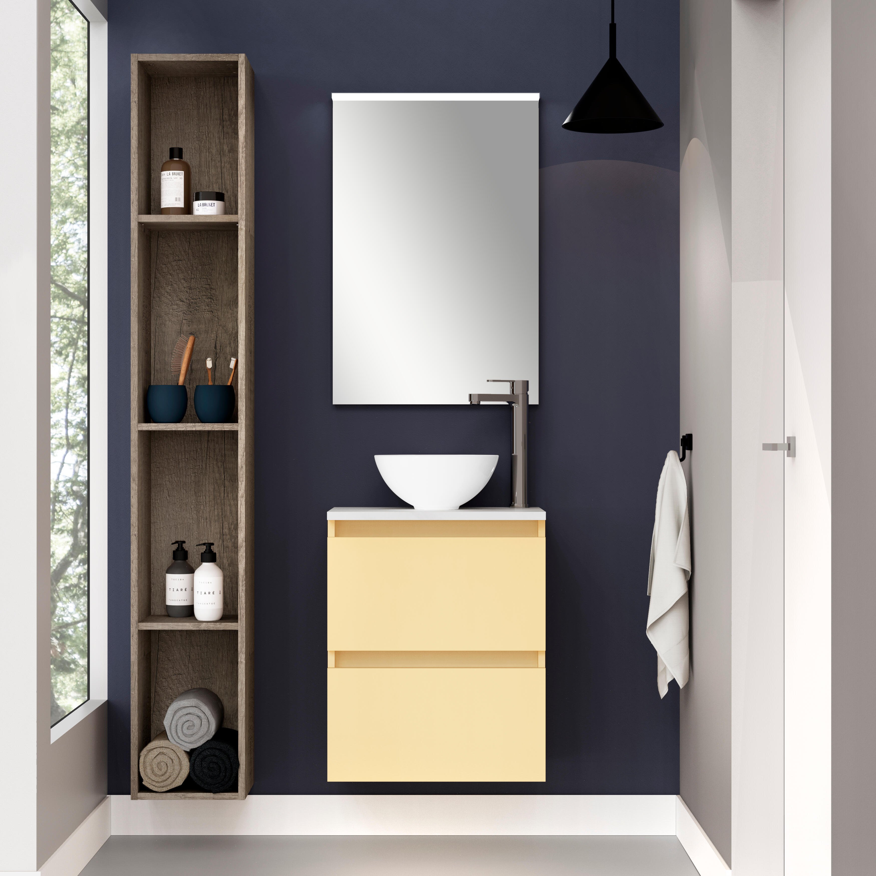Mueble de baño con lavabo doble espacio beige mate 50x30 cm