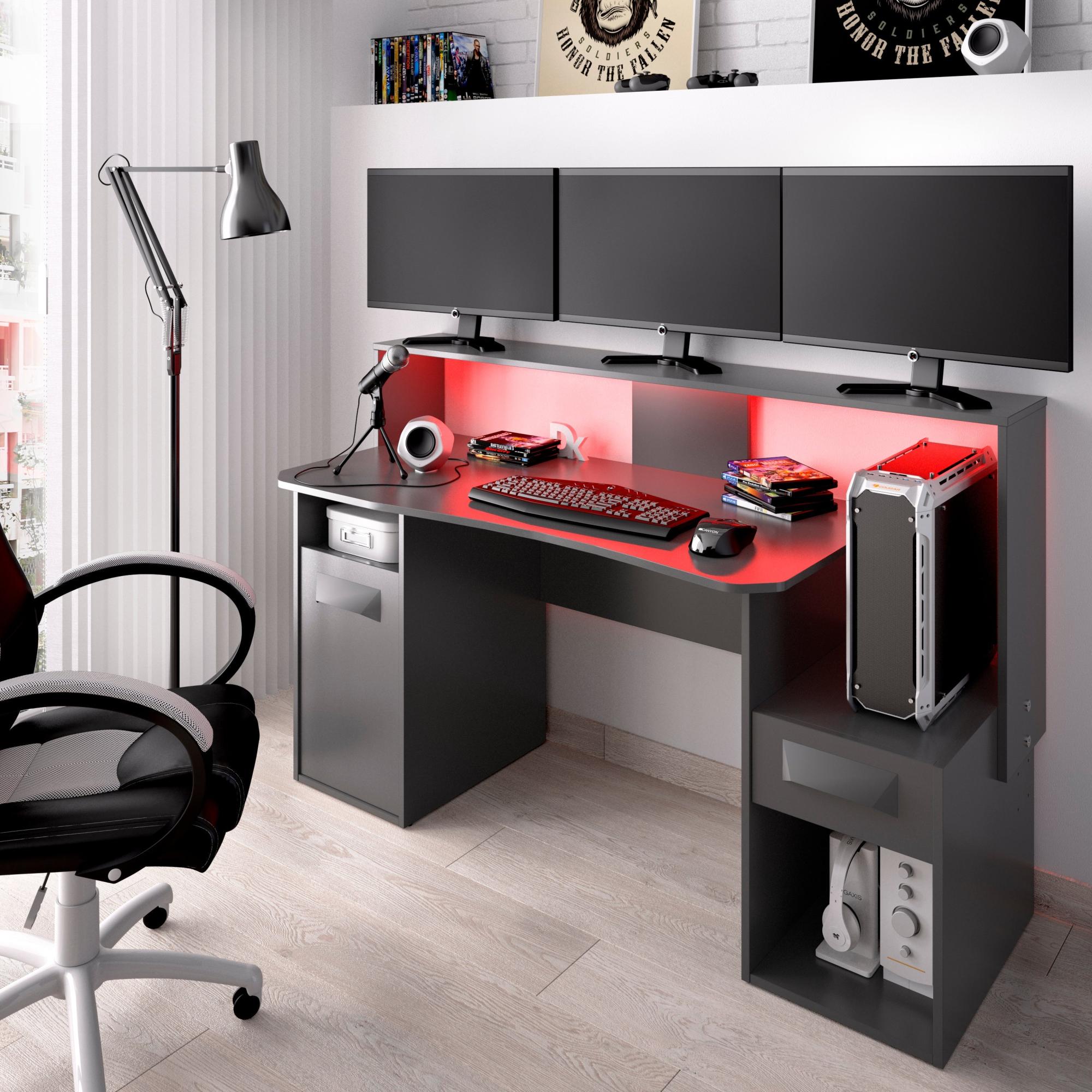 Mesa escritorio gaming con leds color gris 153 5x62-68 5x84-97 cm de la marca Sin marca