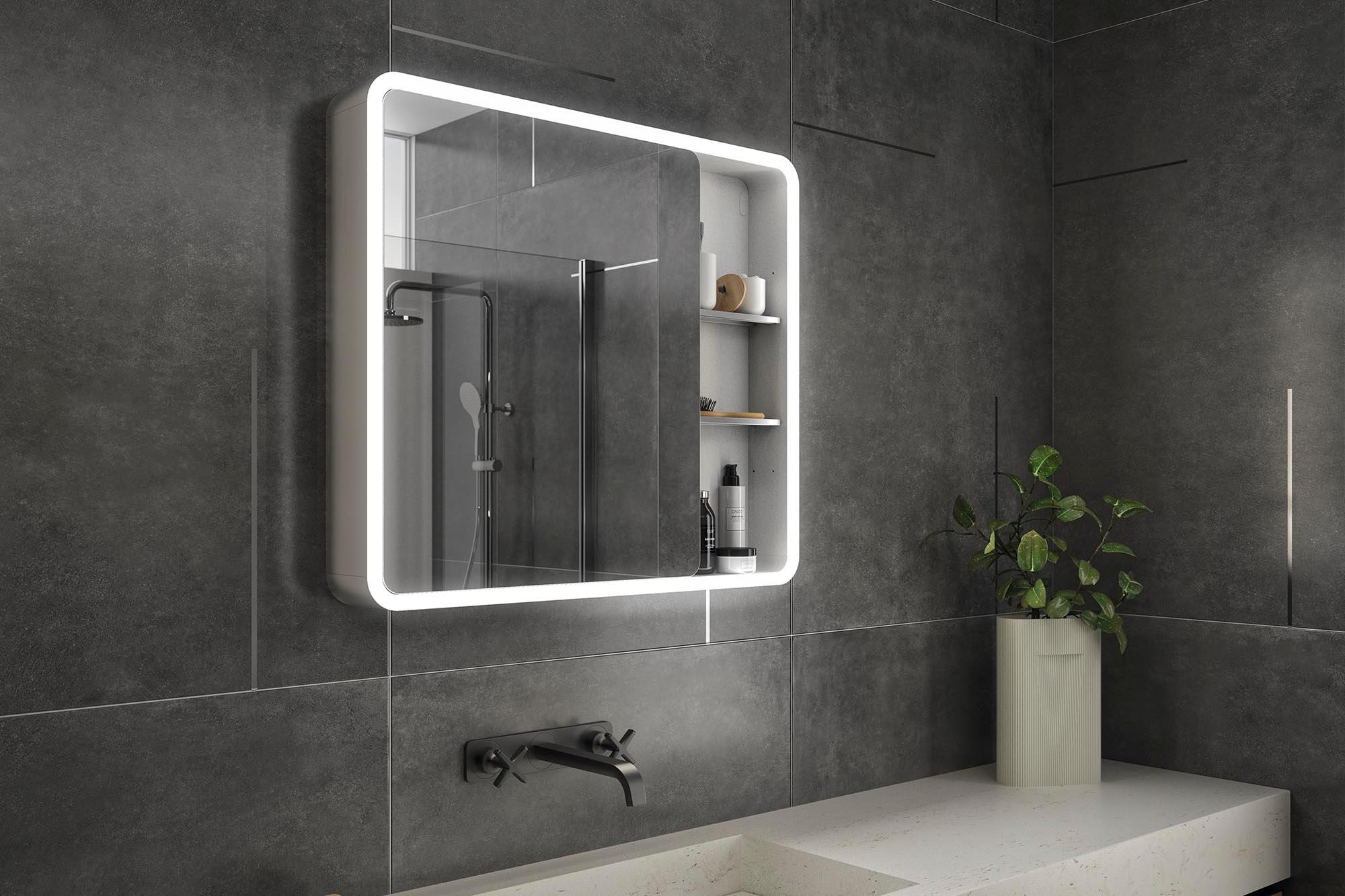 Armario de baño con luz Mia gris 80x70x11.4 cm