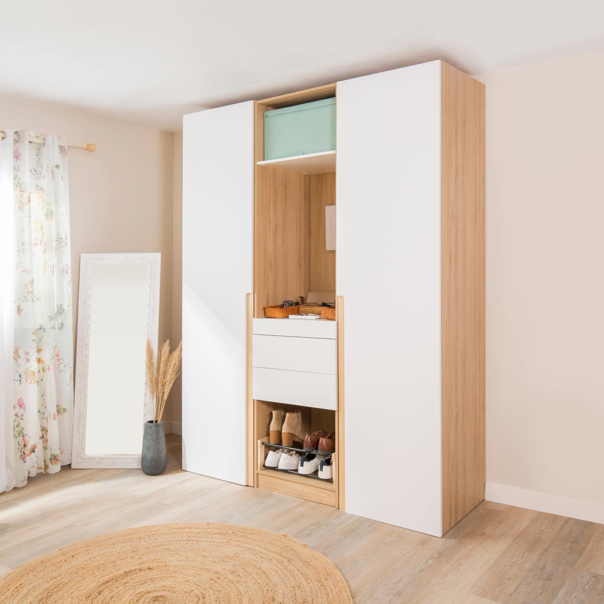 Armario ropero puerta abatible SPACEO HOME Catar roble blanco