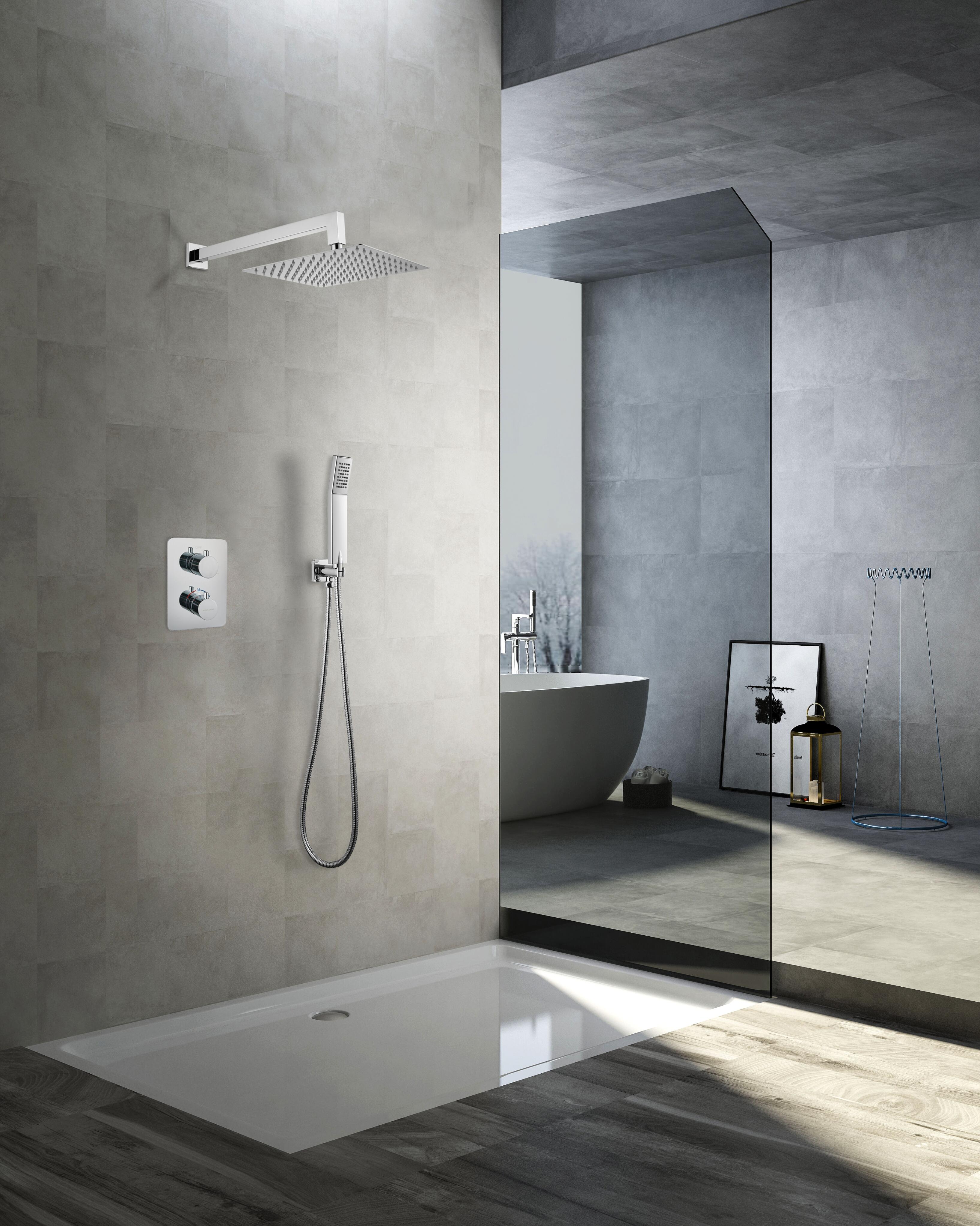 Conjunto de ducha empotrado termostático edouard rousseau gris / plata