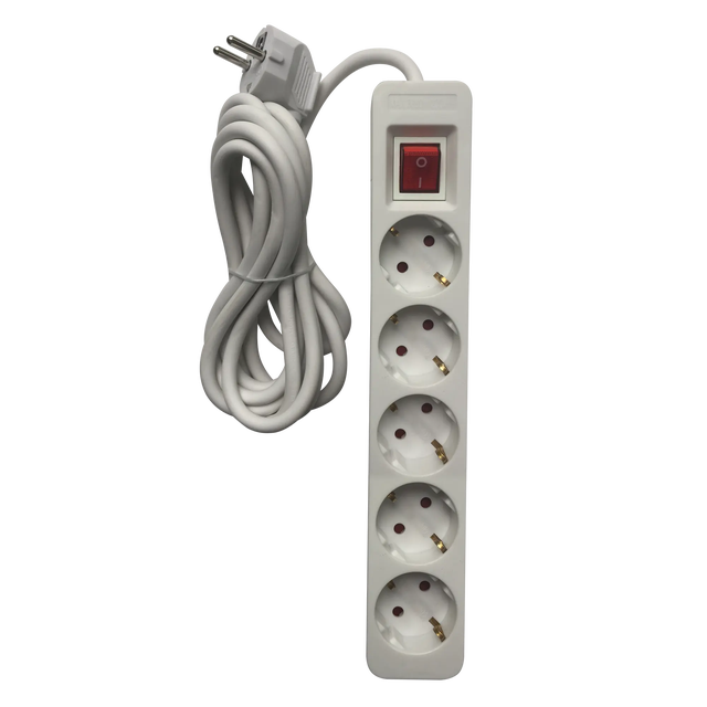 Regleta 5 Tomas Schuko con Enchufe Plano Design 1,4 m + 2 USB + Interruptor