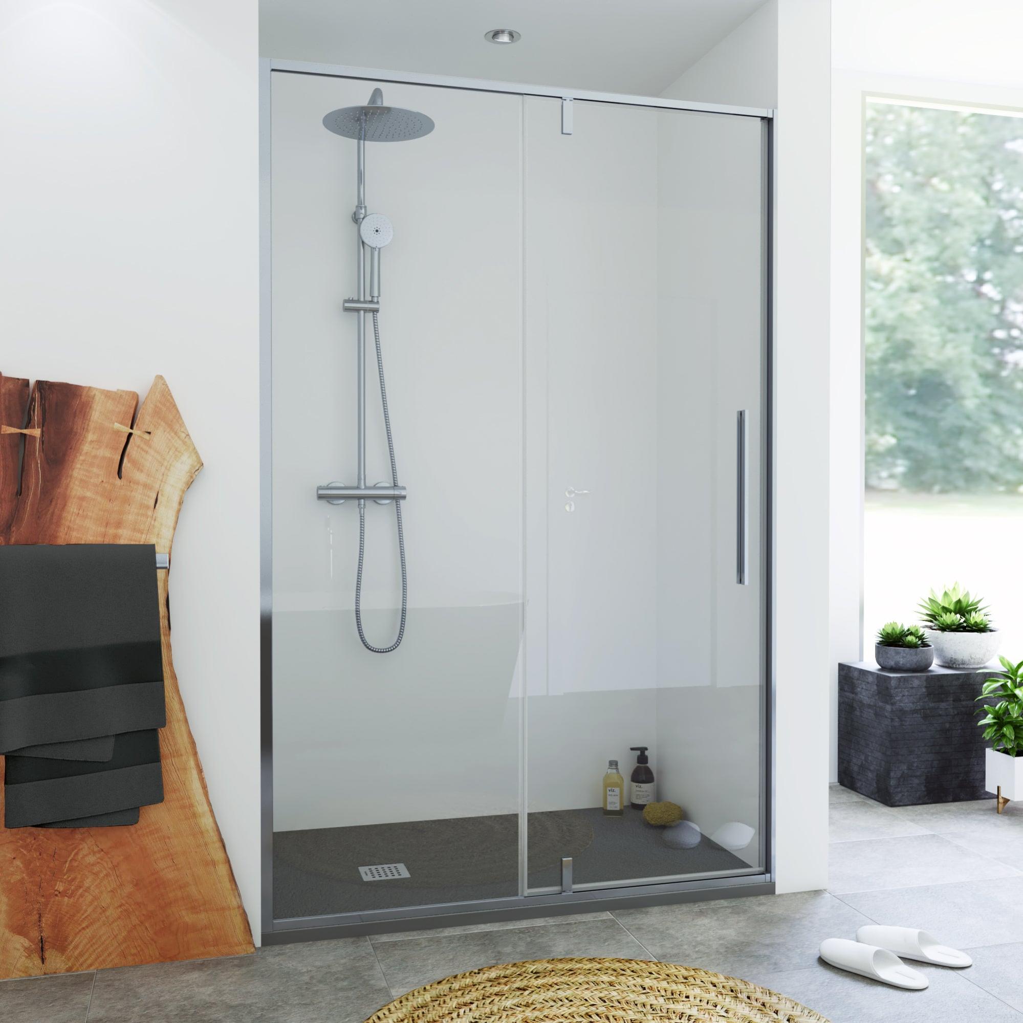 Mampara abatible minimal transparente perfil cromado 130x200 cm de la marca SANYCCES Mampara abatible minimal transparente perfil cromado 130x200 cm de la marca SANYCCES