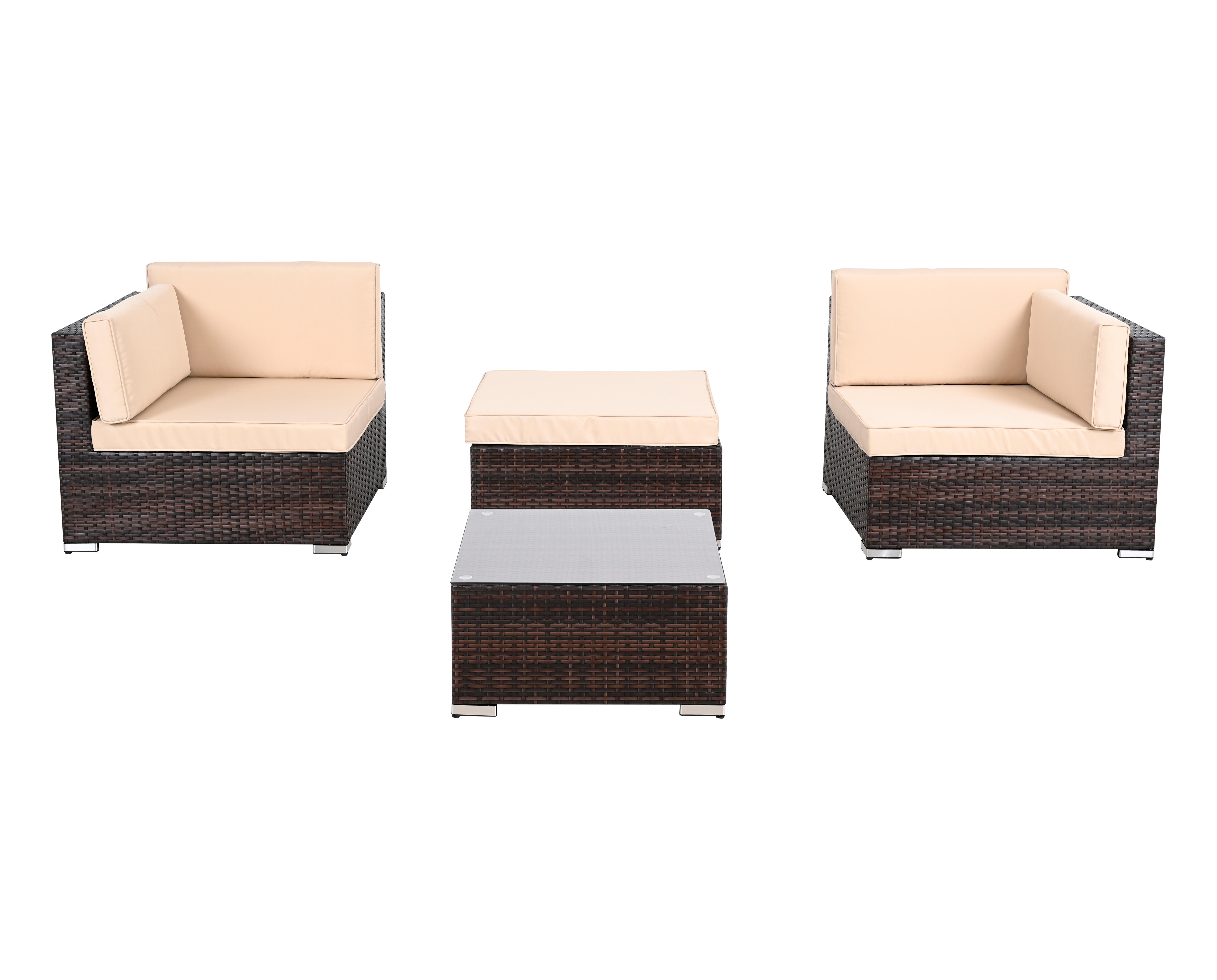 Set de muebles de porche de ratán sintético gales marrón. parte conjunto