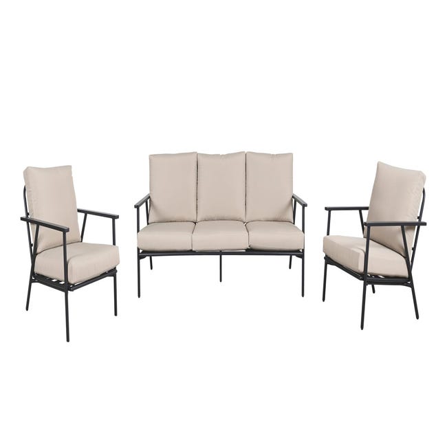 Sofá y 2 sillones de exterior con cojín de aluminio Alcudia. Parte conjunto  | Leroy Merlin