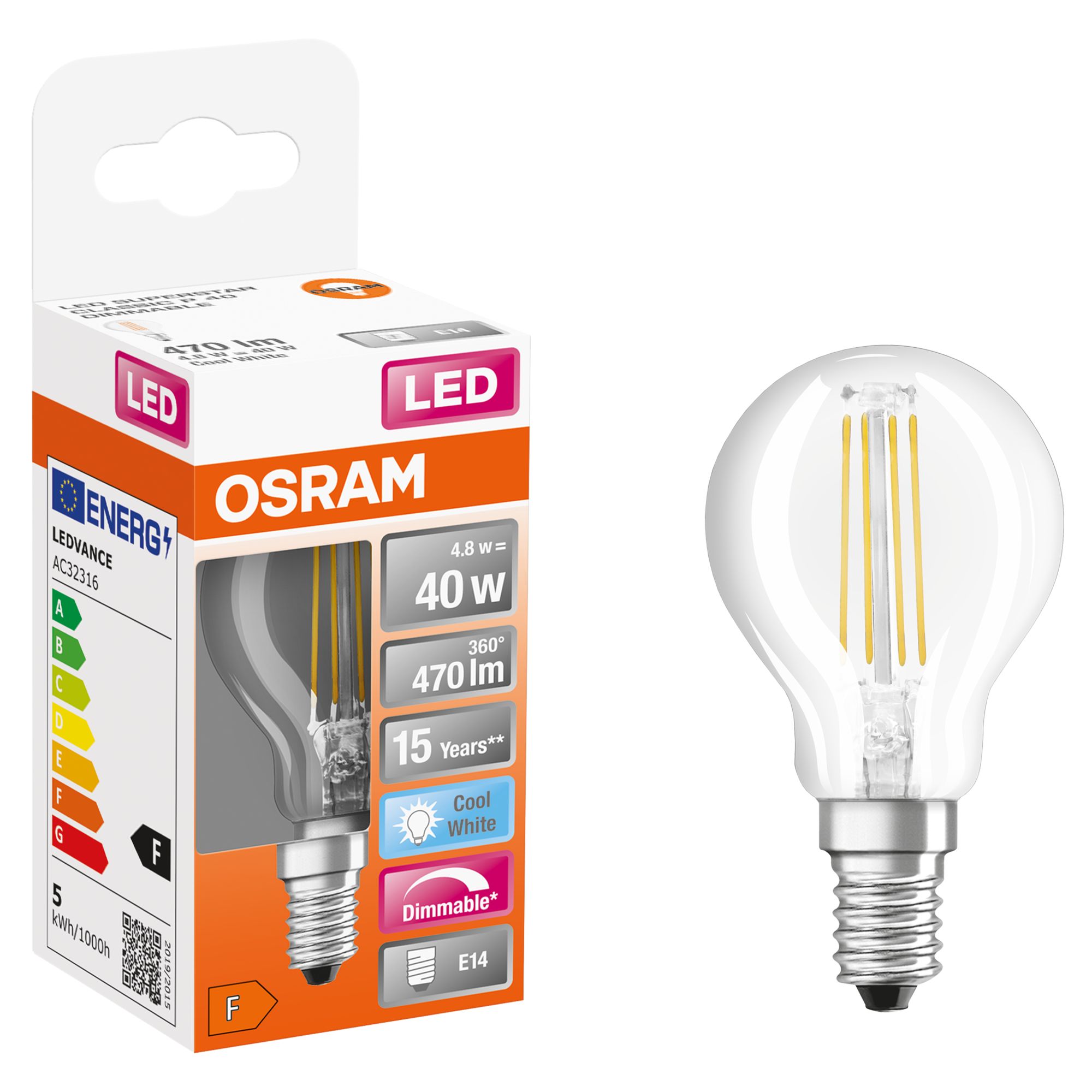 Bombilla LED Filamento Esf rica E14 OSRAM 5W 4000K Regulable
