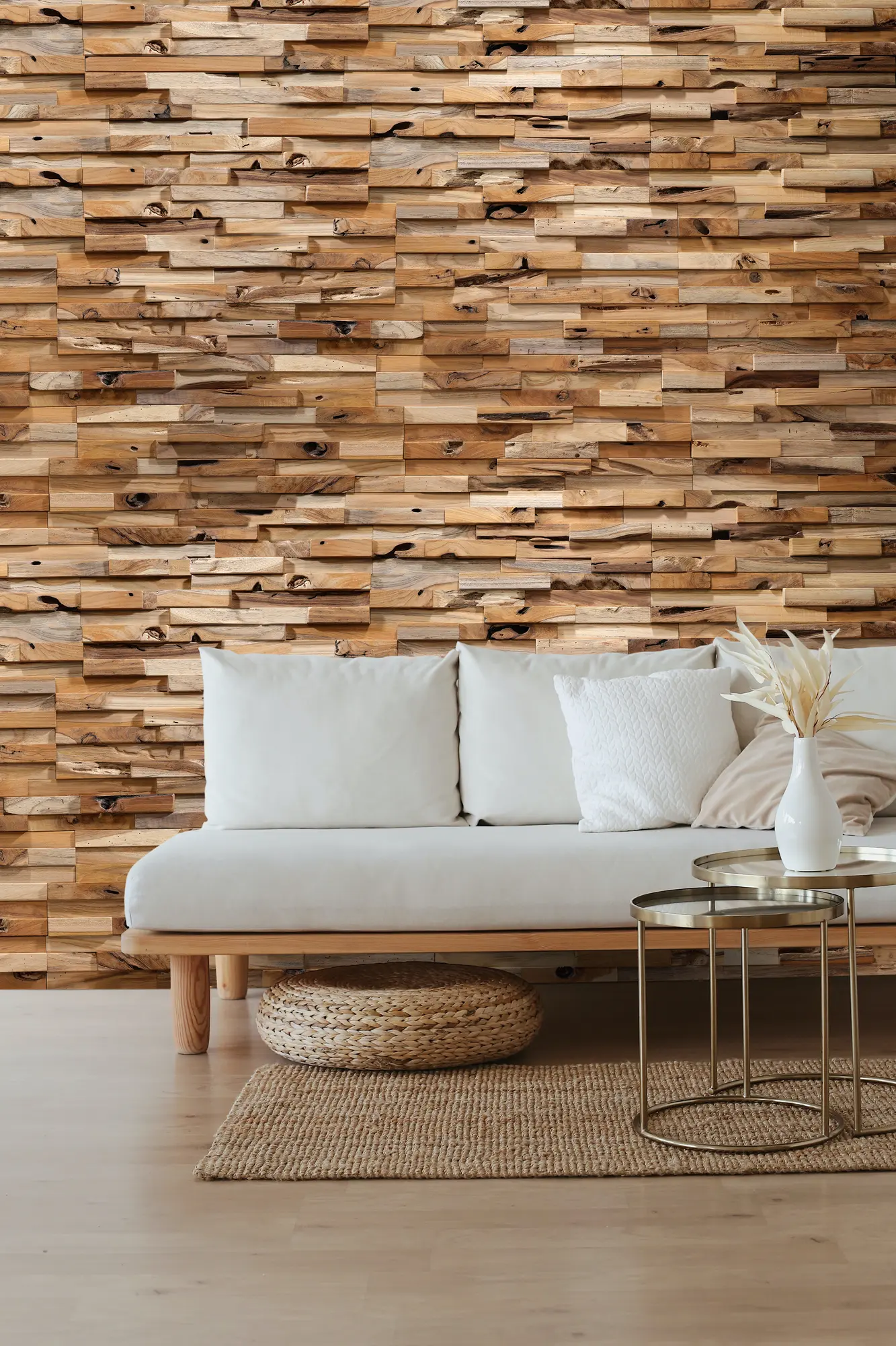 Revestimiento pared texturizado de madera marrón 18 x 18 cm
