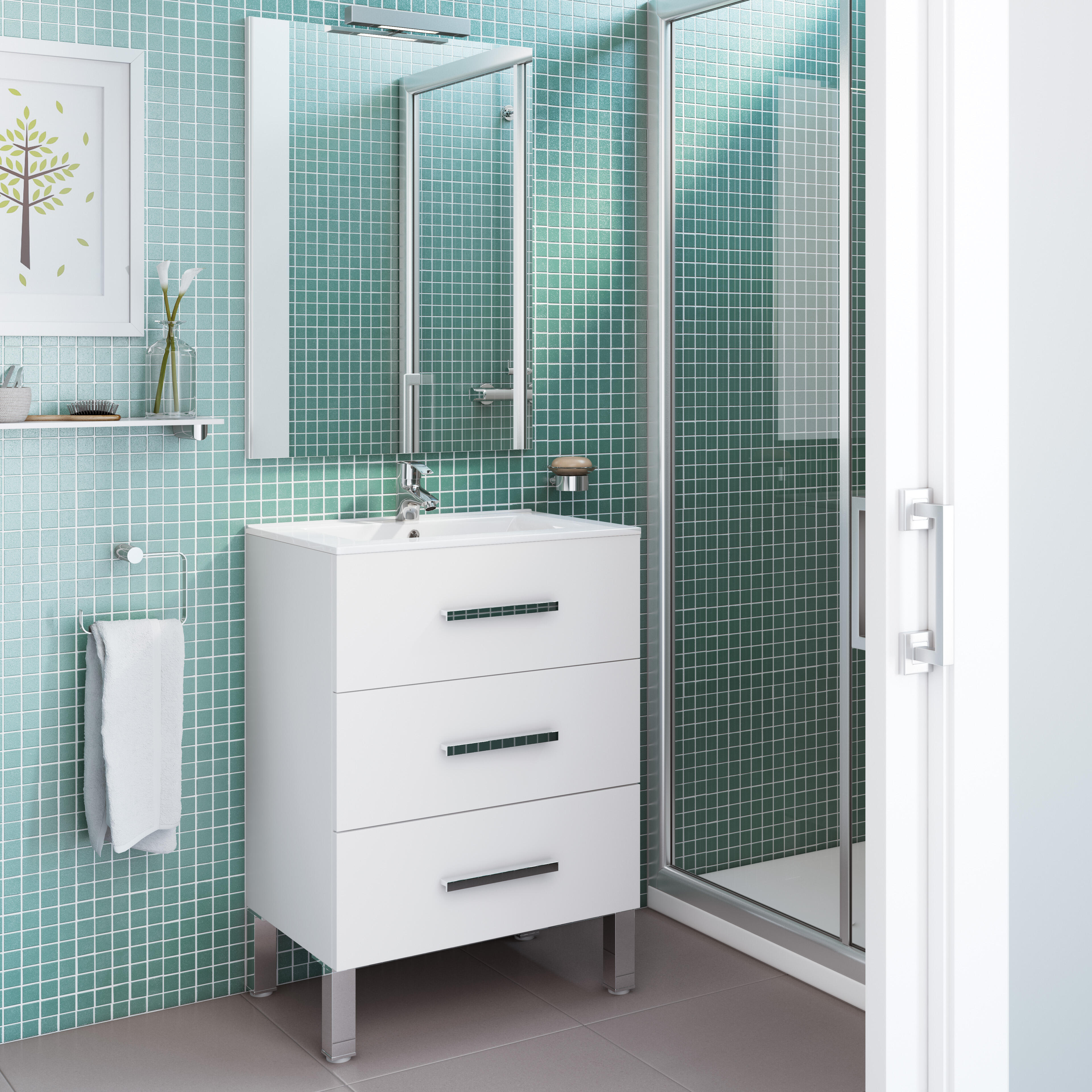 Mueble de baño con lavabo madrid blanco 60x40 cm