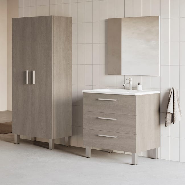 Mueble de baño lavabo Madrid roble gris 60x40 cm | Leroy Merlin