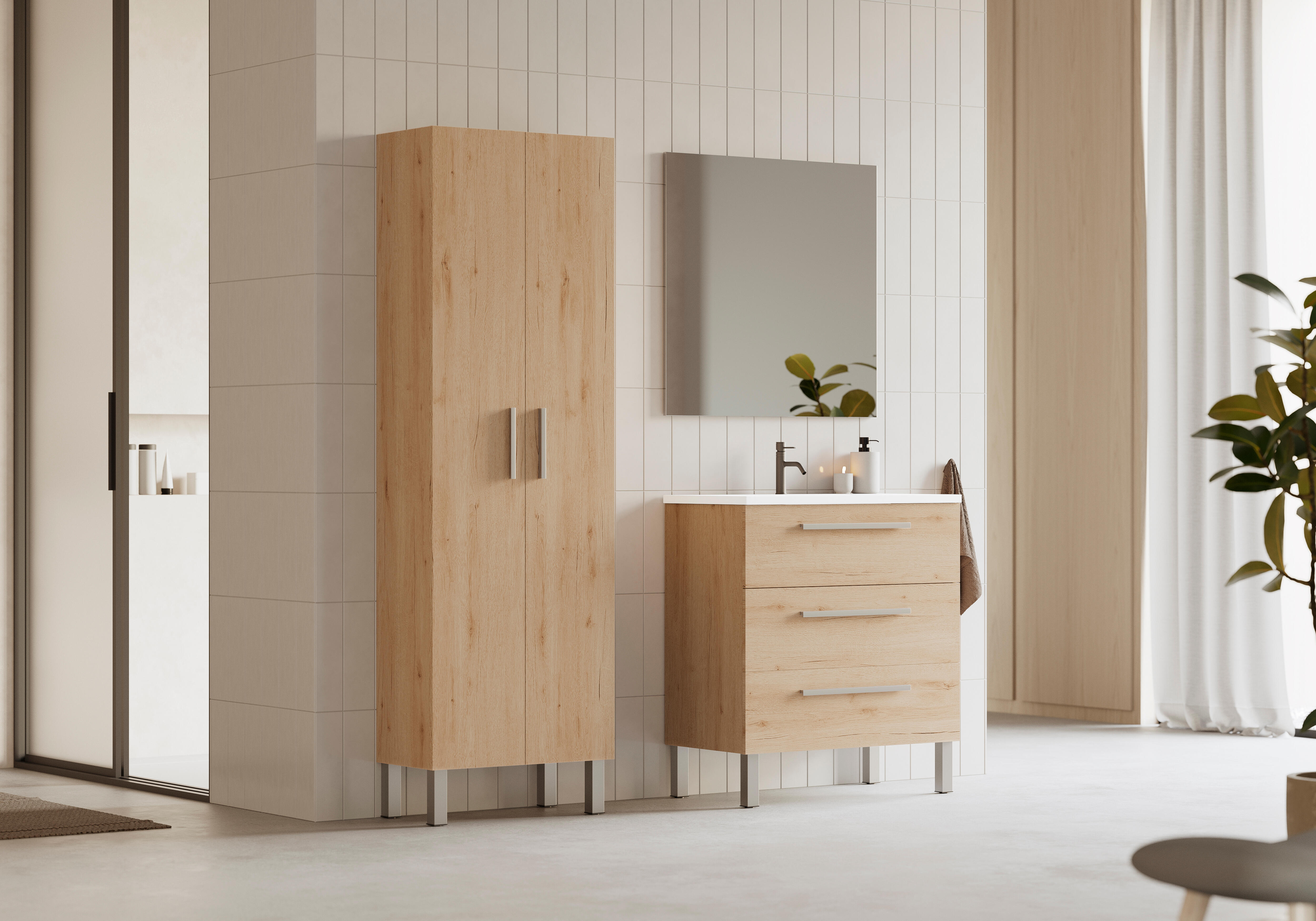 Mueble de baño con lavabo madrid roble 80x45 cm