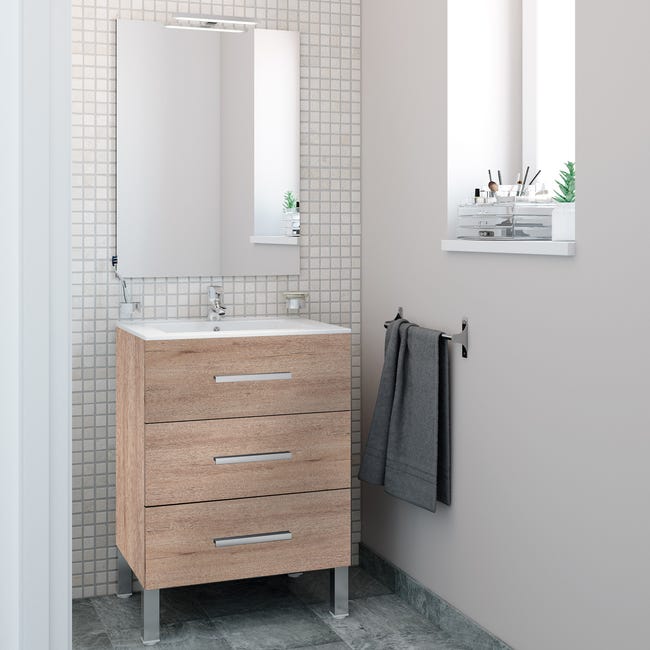 Mueble baño lavabo Madrid roble 60x40 cm | Leroy Merlin