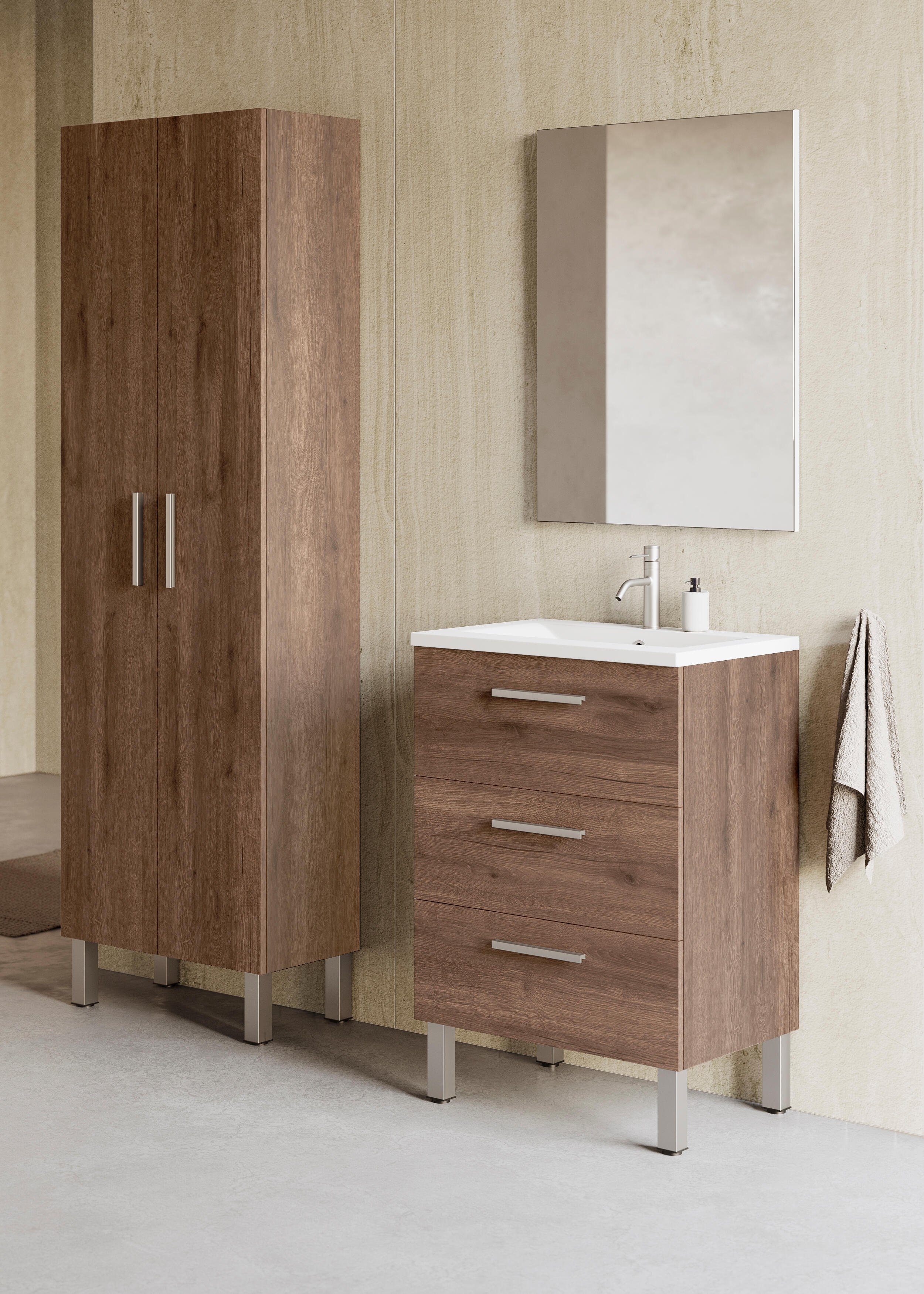 Mueble de baño con lavabo madrid roble oscuro 60x45 cm