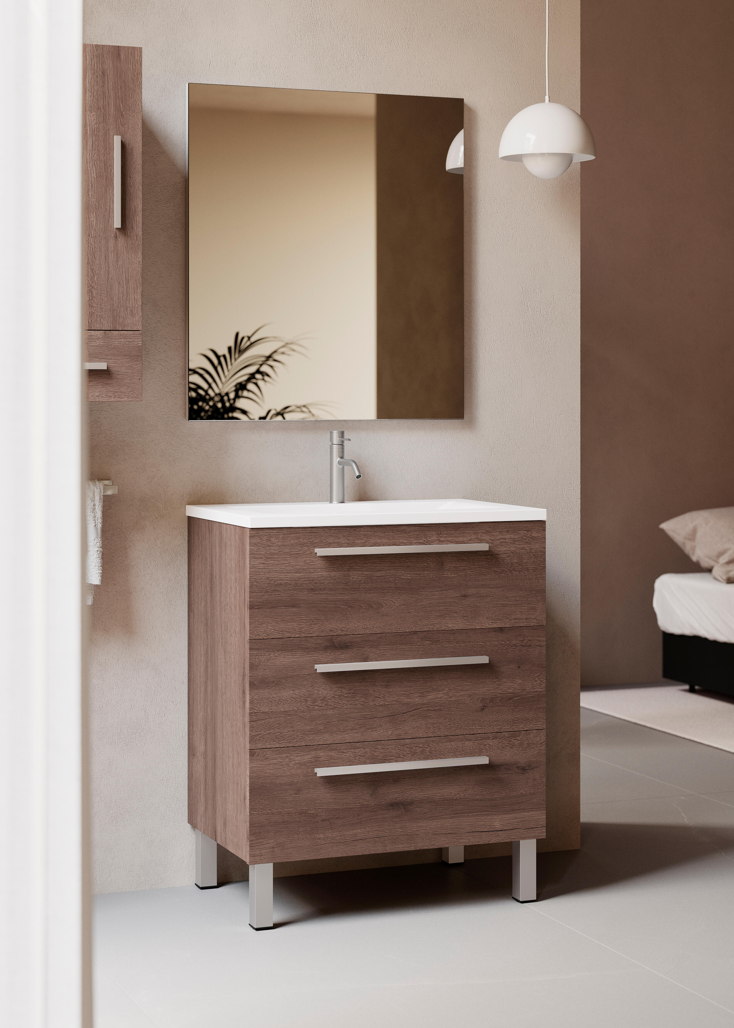 Mueble de baño con lavabo madrid roble oscuro 70x45 cm