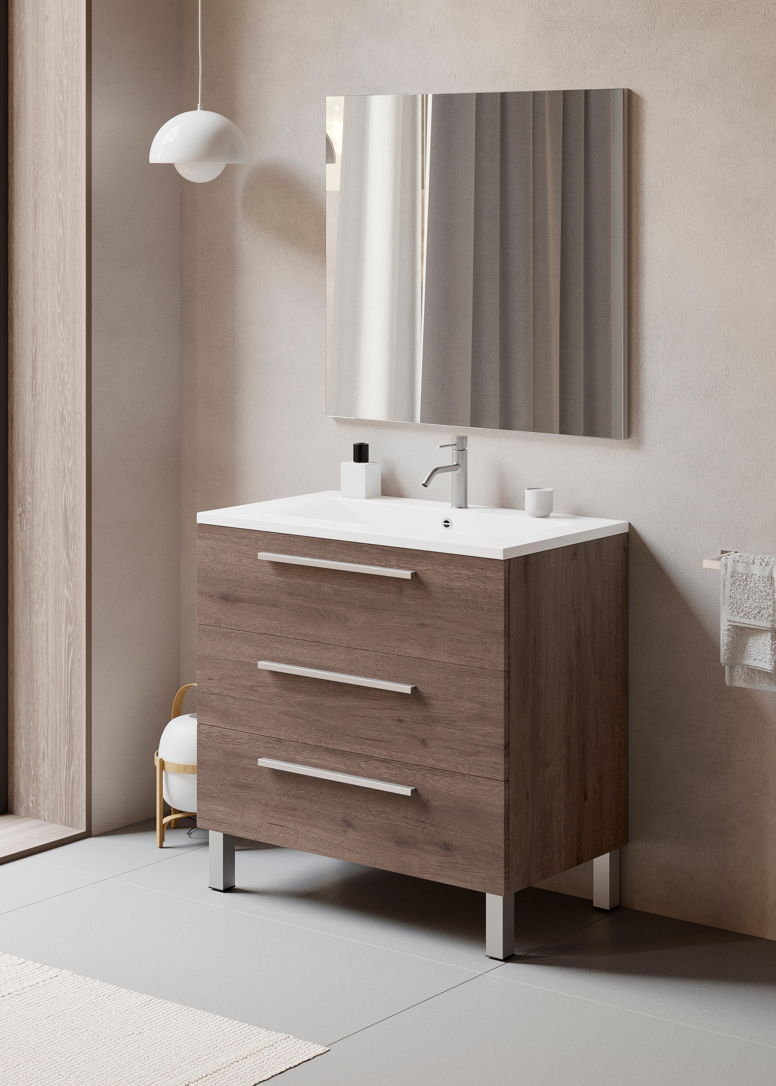 Mueble de baño con lavabo madrid roble oscuro 90x45 cm