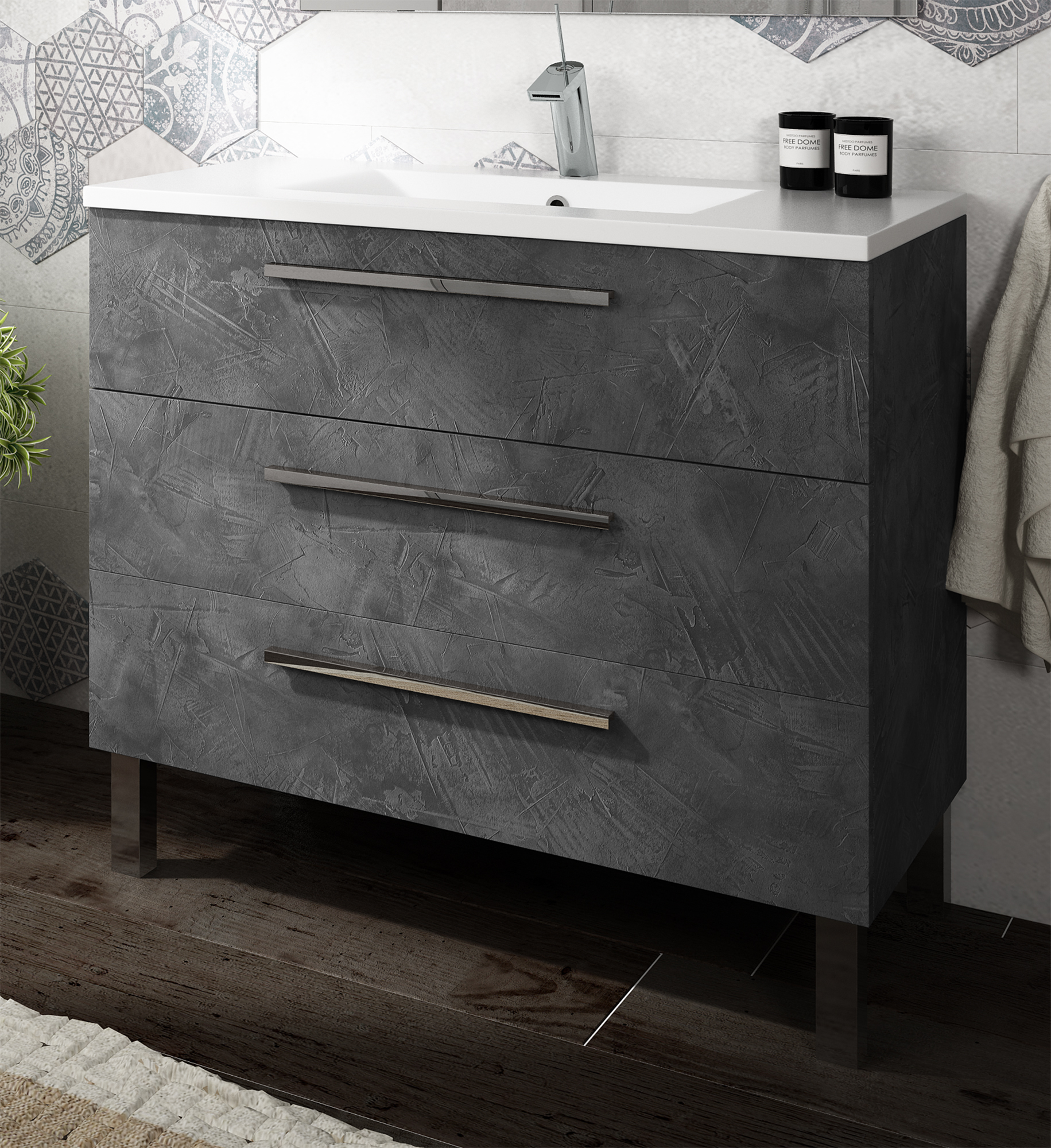 Mueble de baño con lavabo madrid grafito 90x45 cm