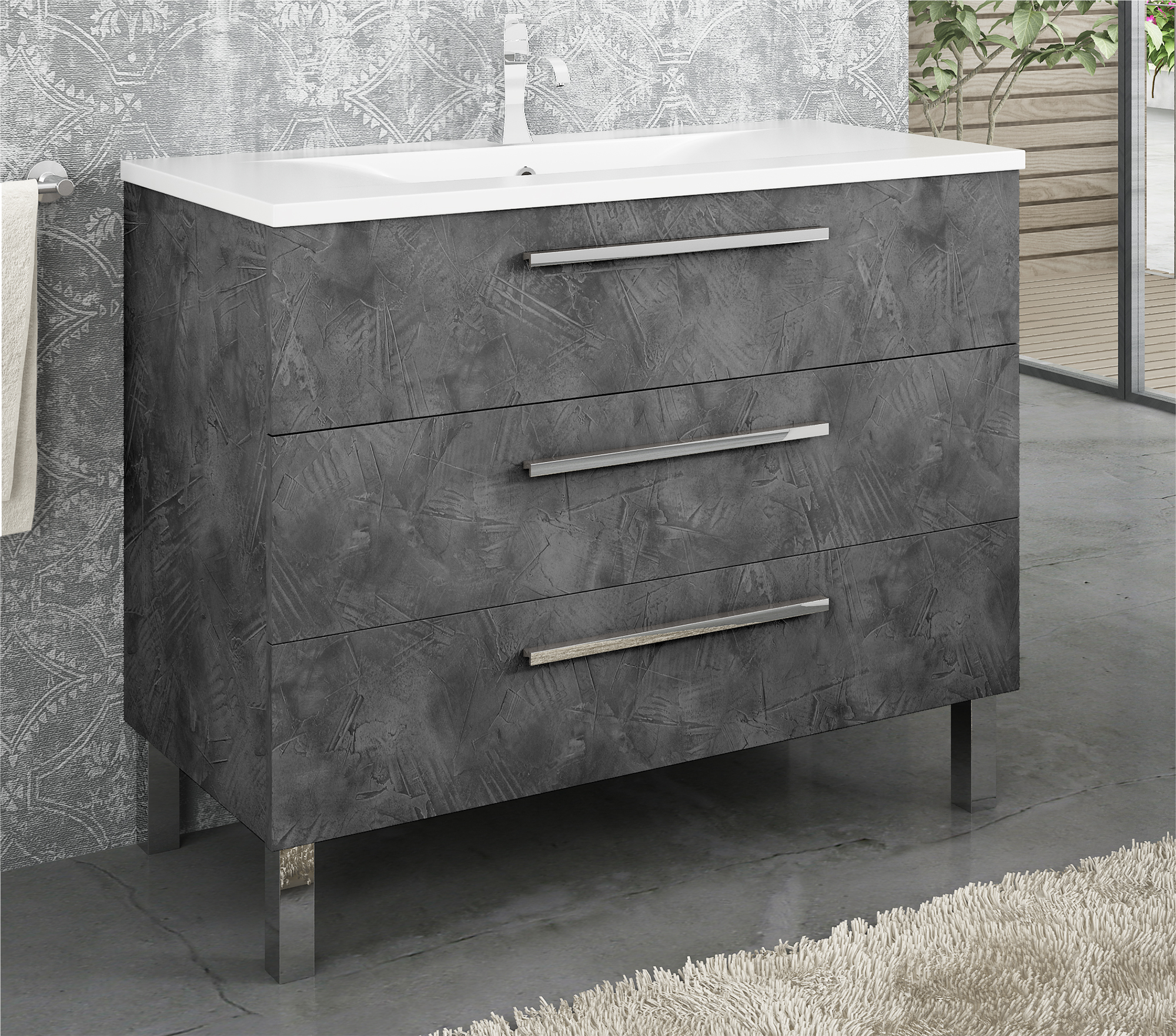 Mueble de baño con lavabo madrid grafito 100x45 cm