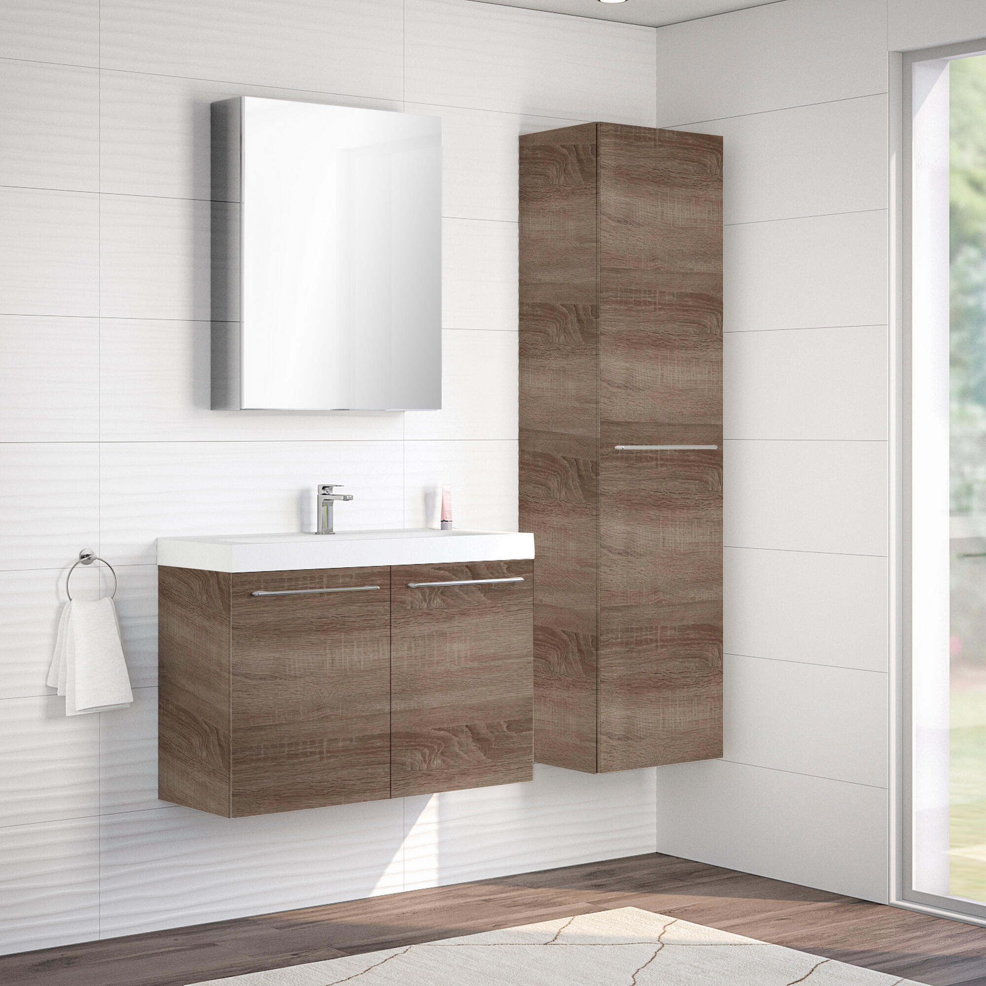 Mueble de baño con lavabo remix roble gris 90x35 cm