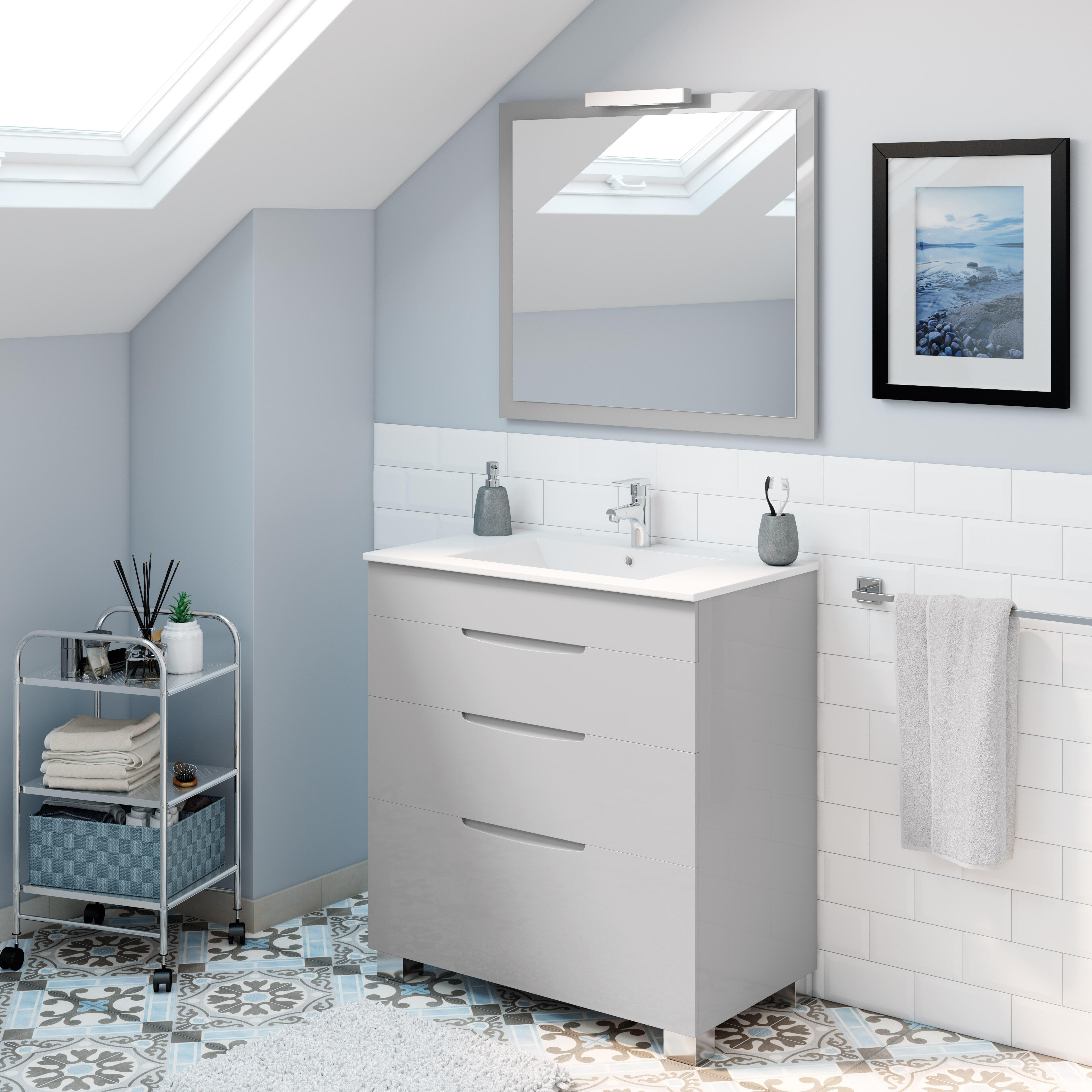 Mueble de baño con lavabo asimétrico plata 80x45 cm