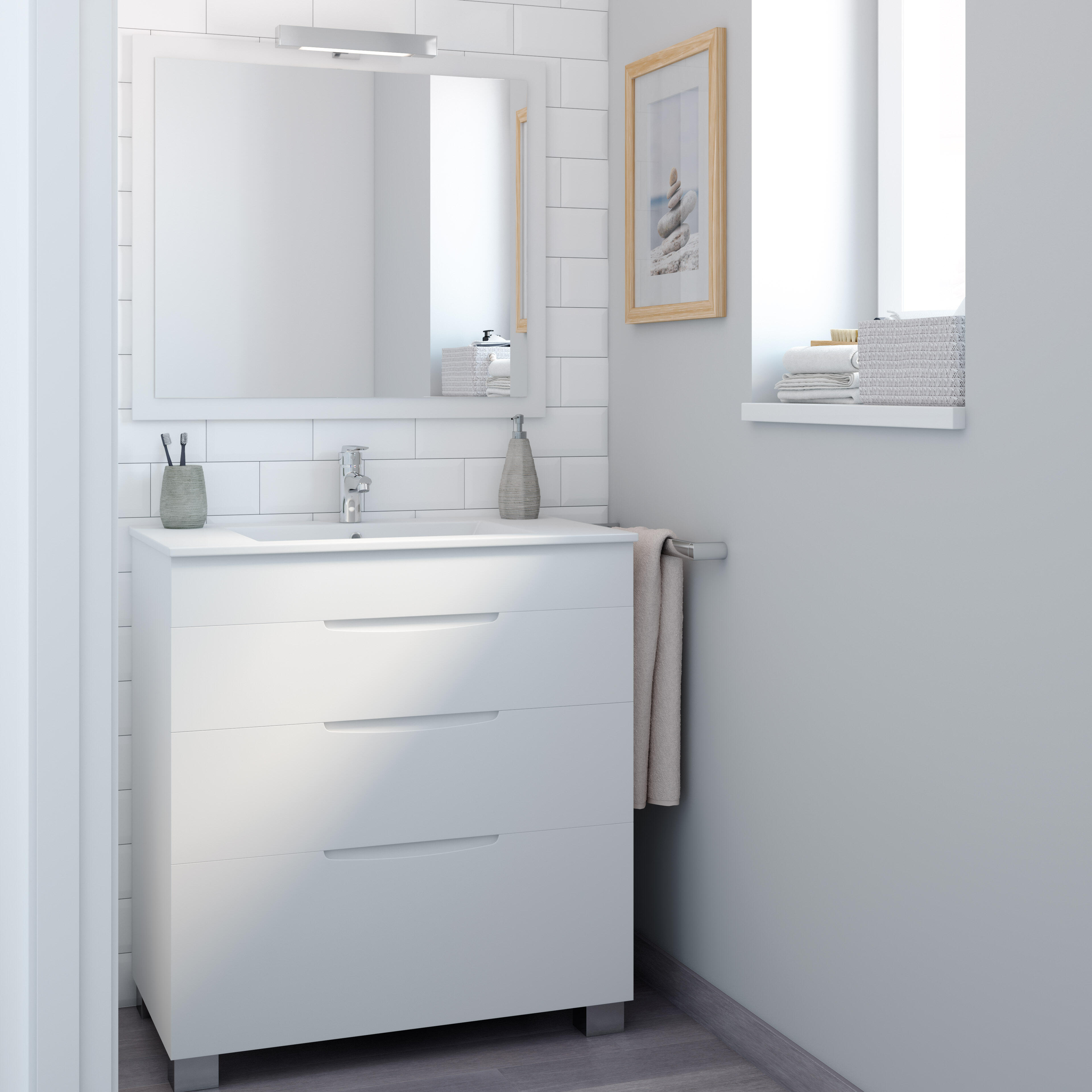 Mueble de baño con lavabo asimétrico blanco roto 80x45 cm