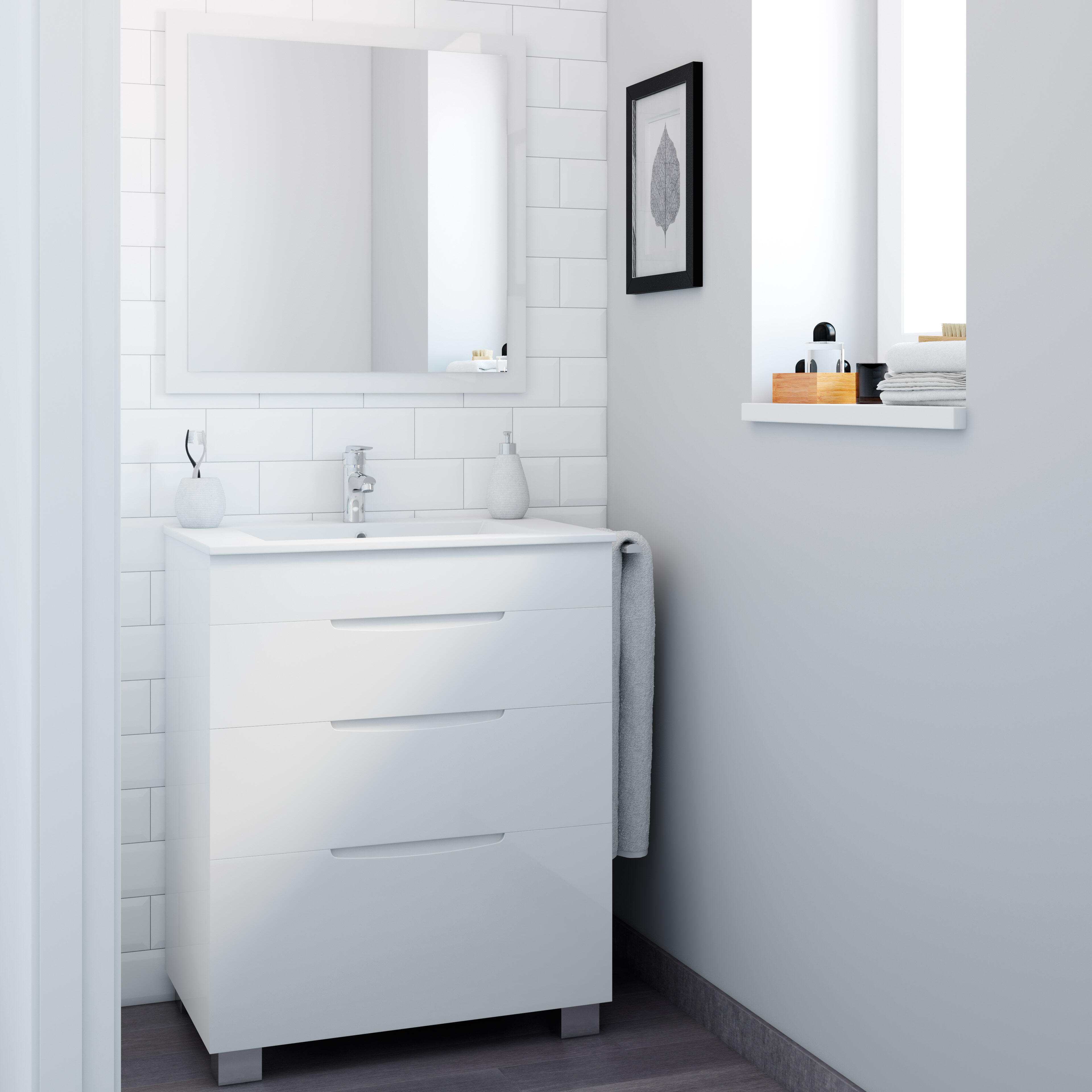 Mueble de baño con lavabo asimétrico blanco 70x45 cm