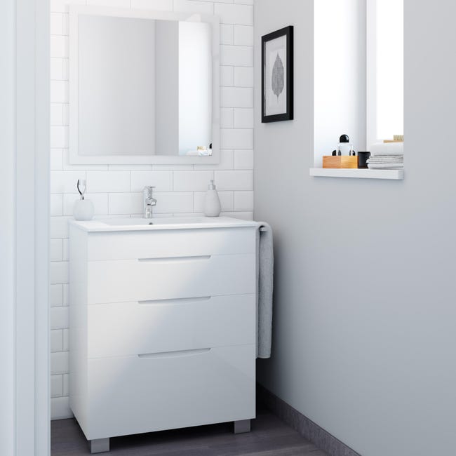 chorro Danubio vacío Mueble de baño con lavabo Asimétrico blanco 70x45 cm | Leroy Merlin