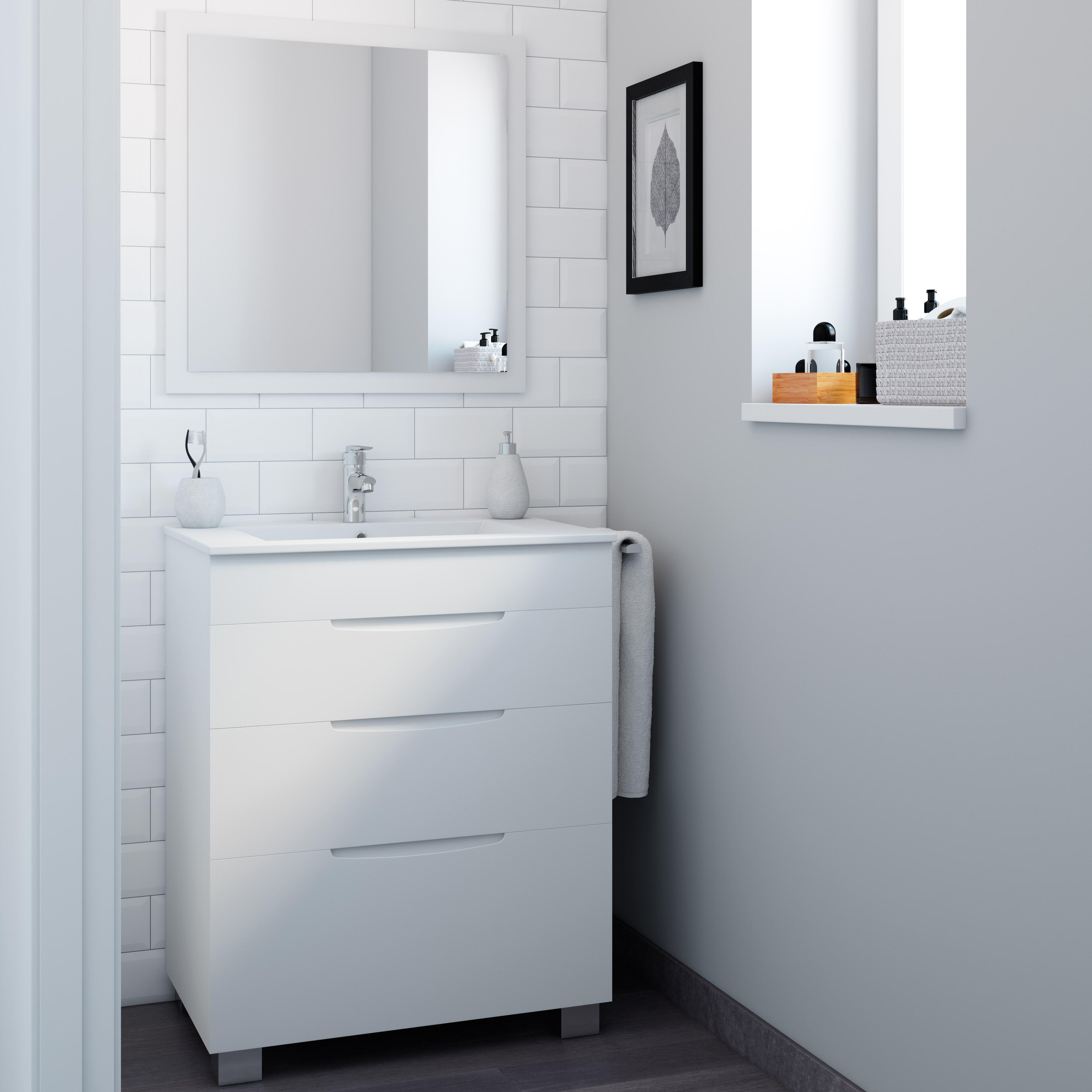 Mueble de baño con lavabo asimétrico blanco roto 70x45 cm