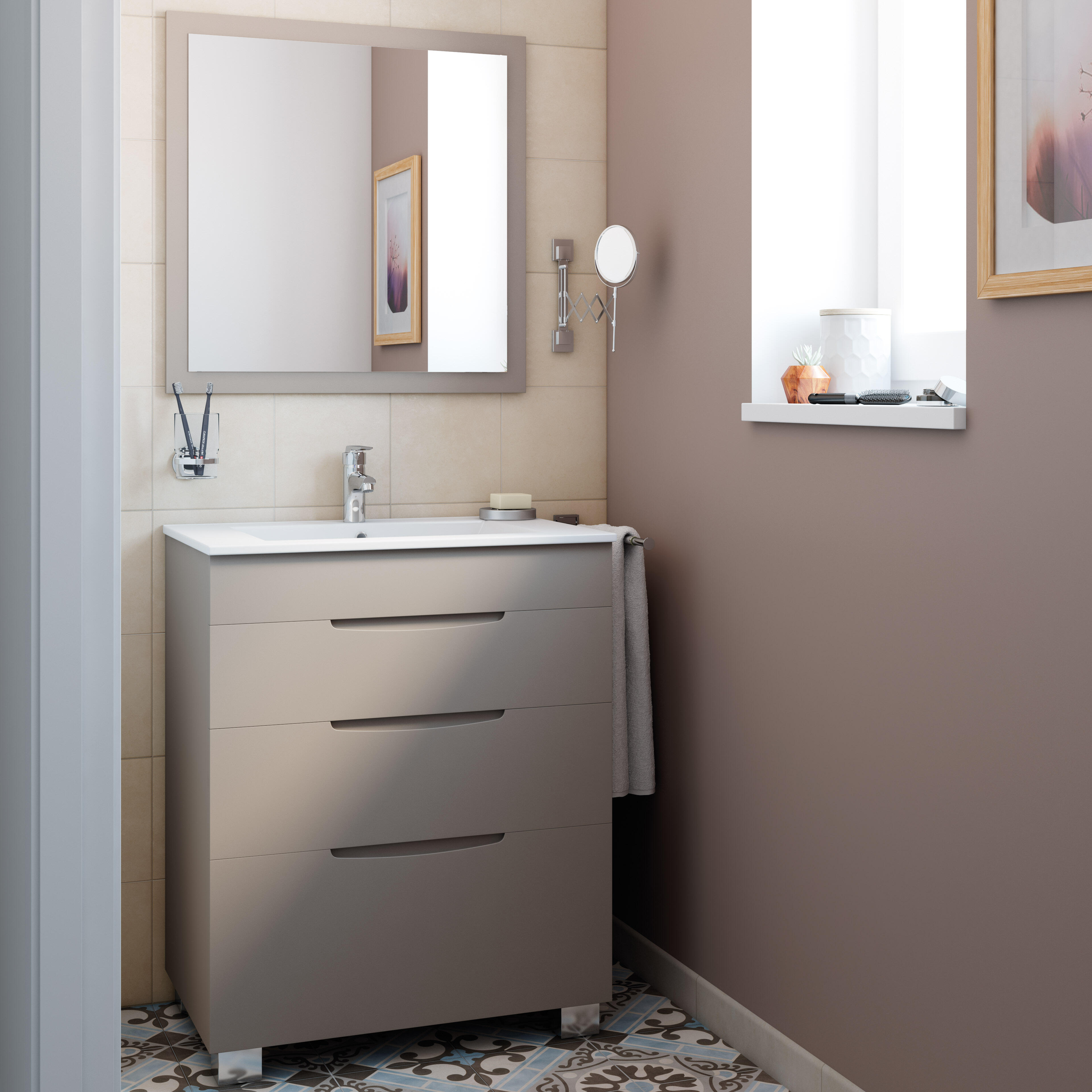 Mueble de baño con lavabo asimétrico moka 70x45 cm