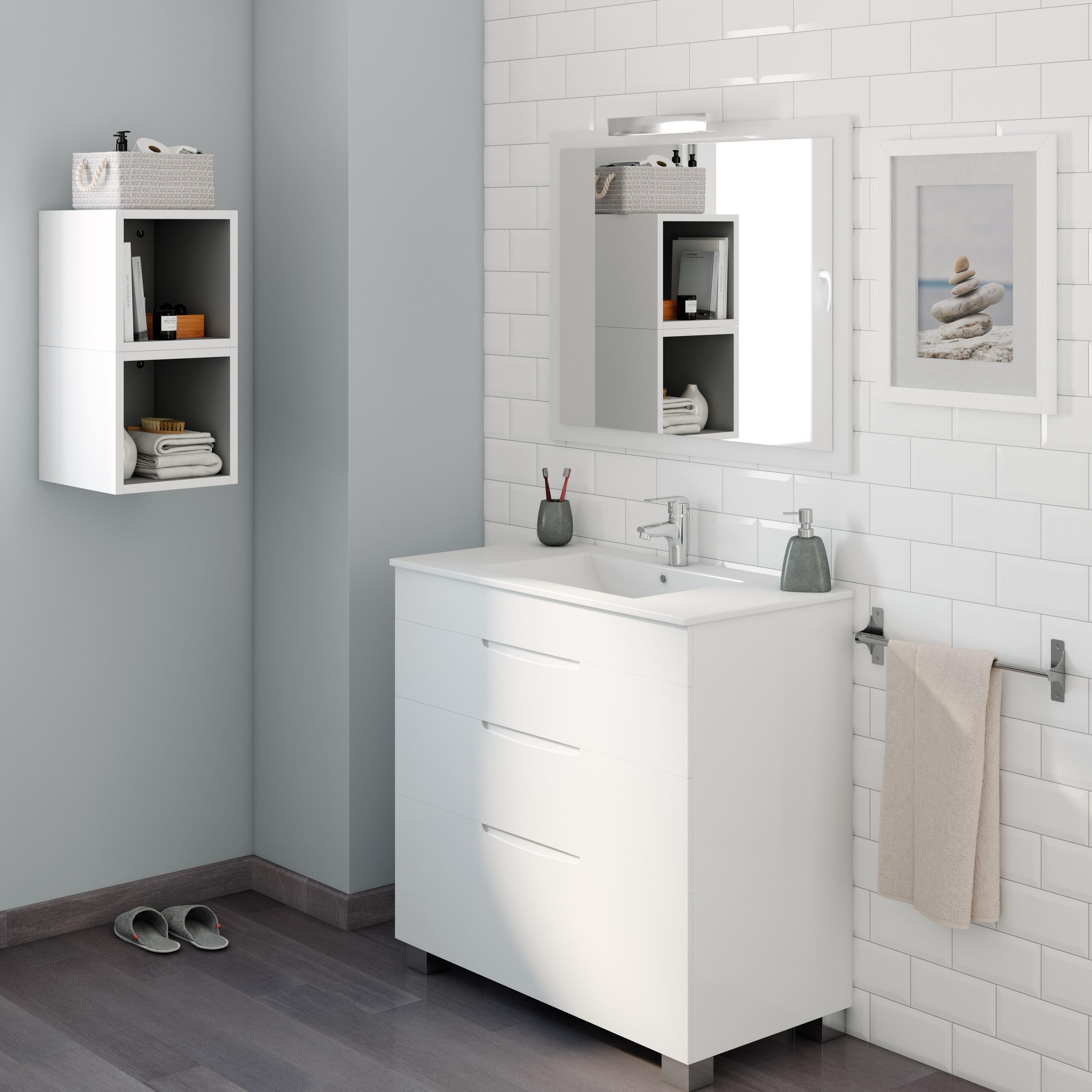 Mueble de baño con lavabo Asimétrico blanco 90x45 cm