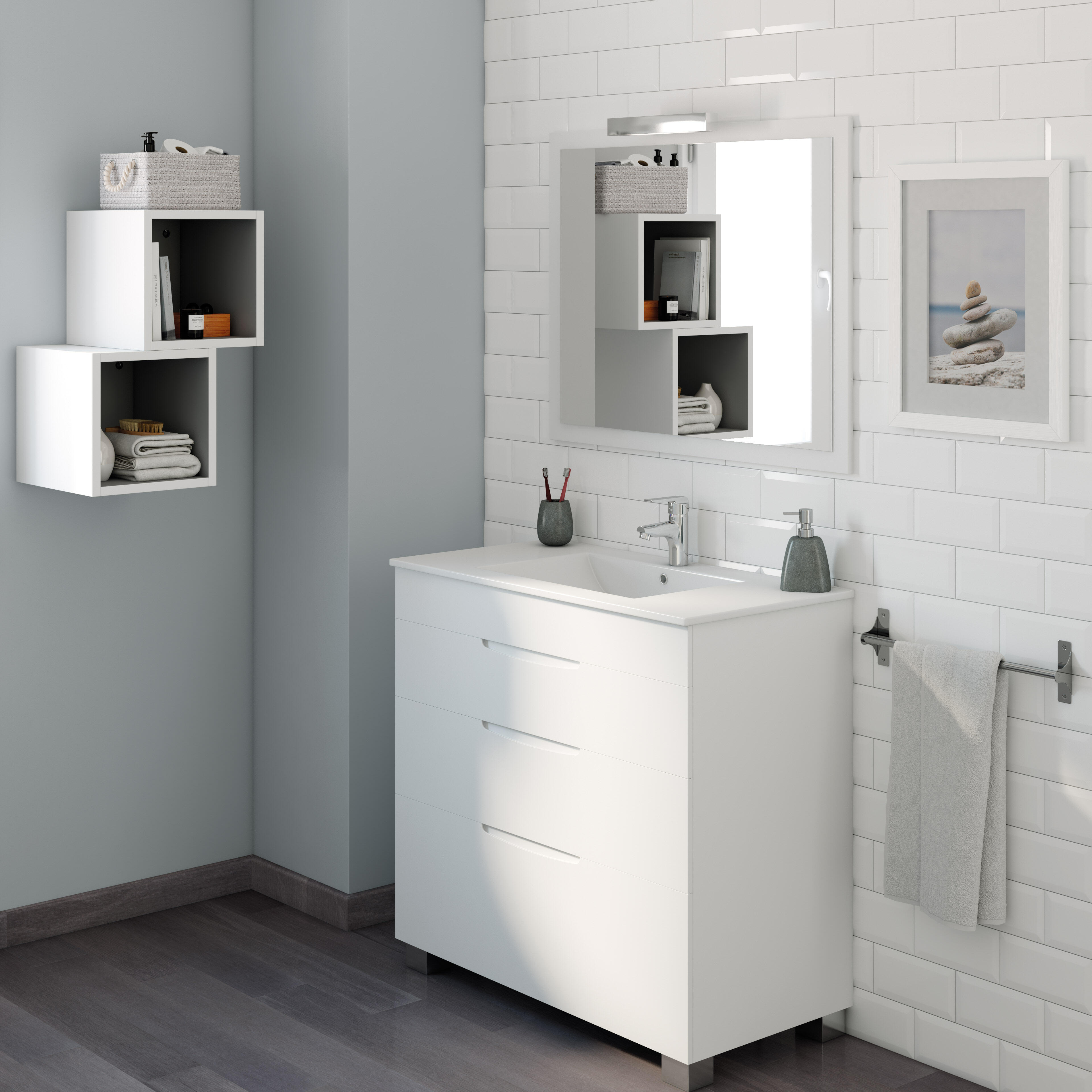 Mueble de baño con lavabo asimétrico blanco roto 90x45 cm